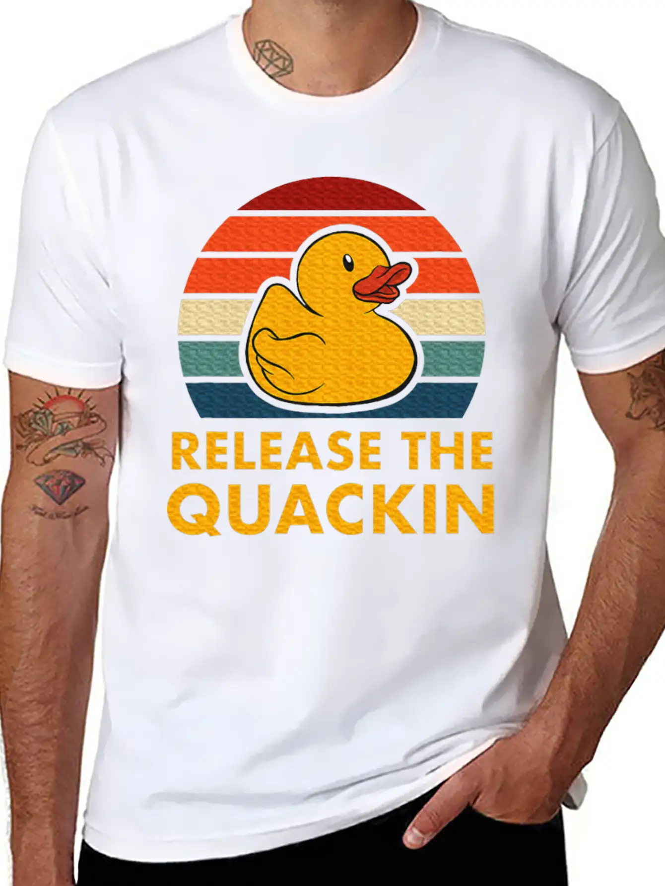 Release The Quackin Quote Rubber Duck Stylish Everyday T-Shirt – Unisex Basic Cotton Tee