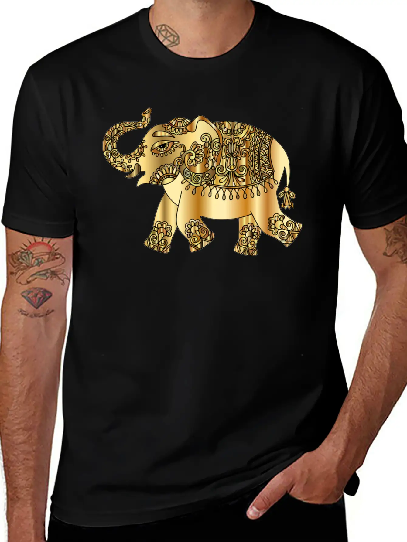 Remix Elephant Gold Stylish Everyday T-Shirt – Unisex Basic Cotton Tee