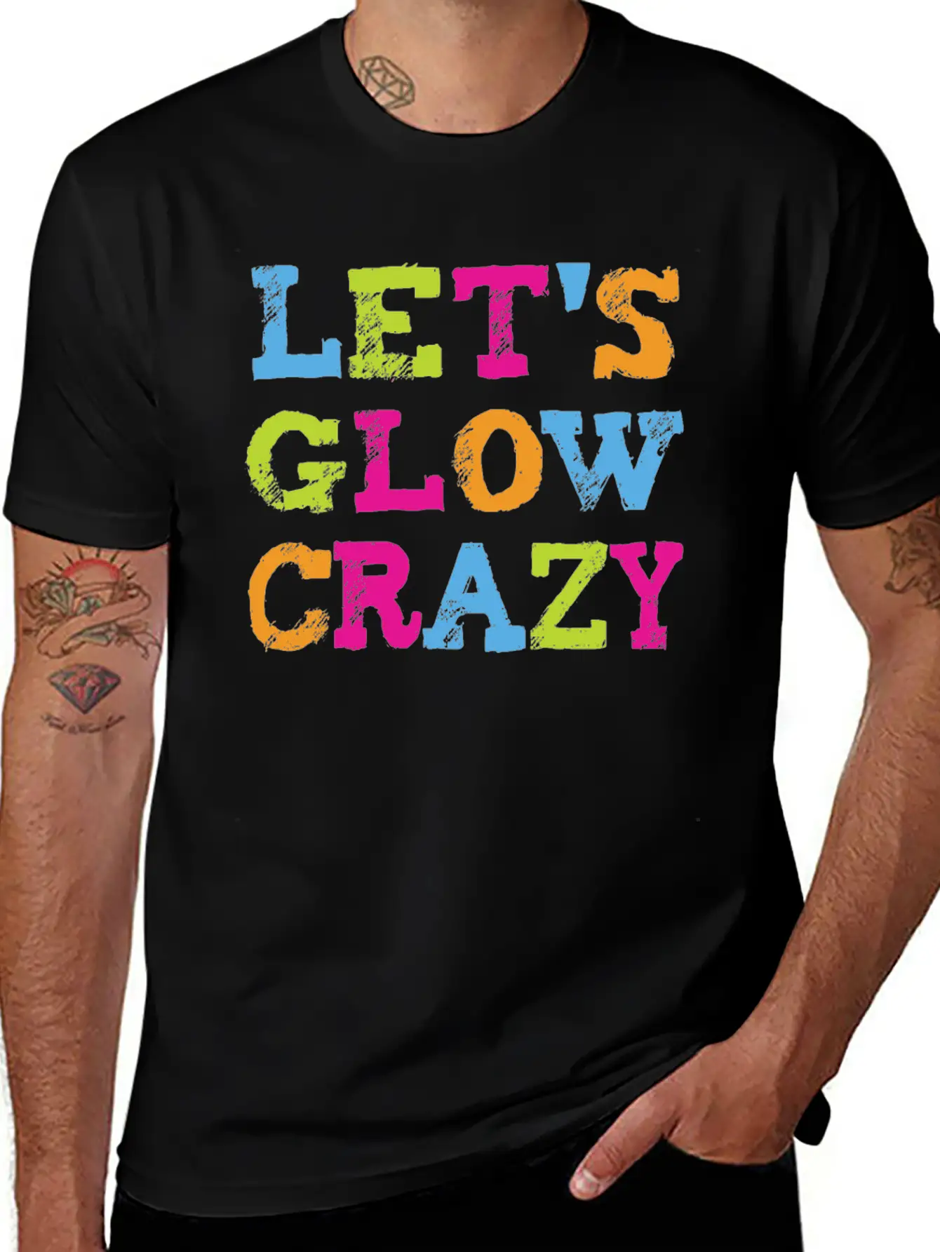 Retro Colorful Party Outfit - Let's Glow Crazy Stylish Everyday T-Shirt – Unisex Basic Cotton Tee