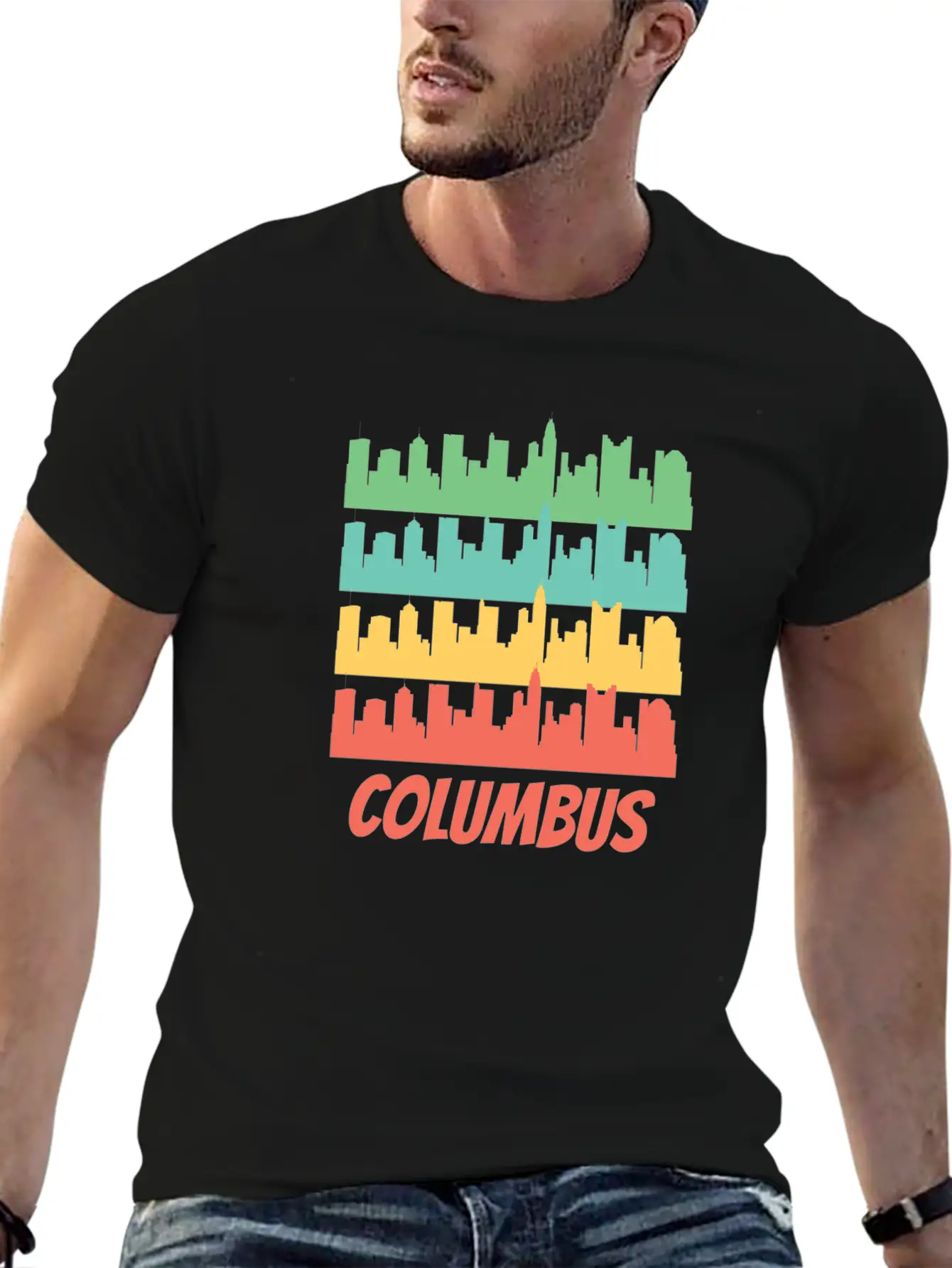 Retro Columbus OH Skyline Pop Art Stylish Everyday T-Shirt – Unisex Basic Cotton Tee