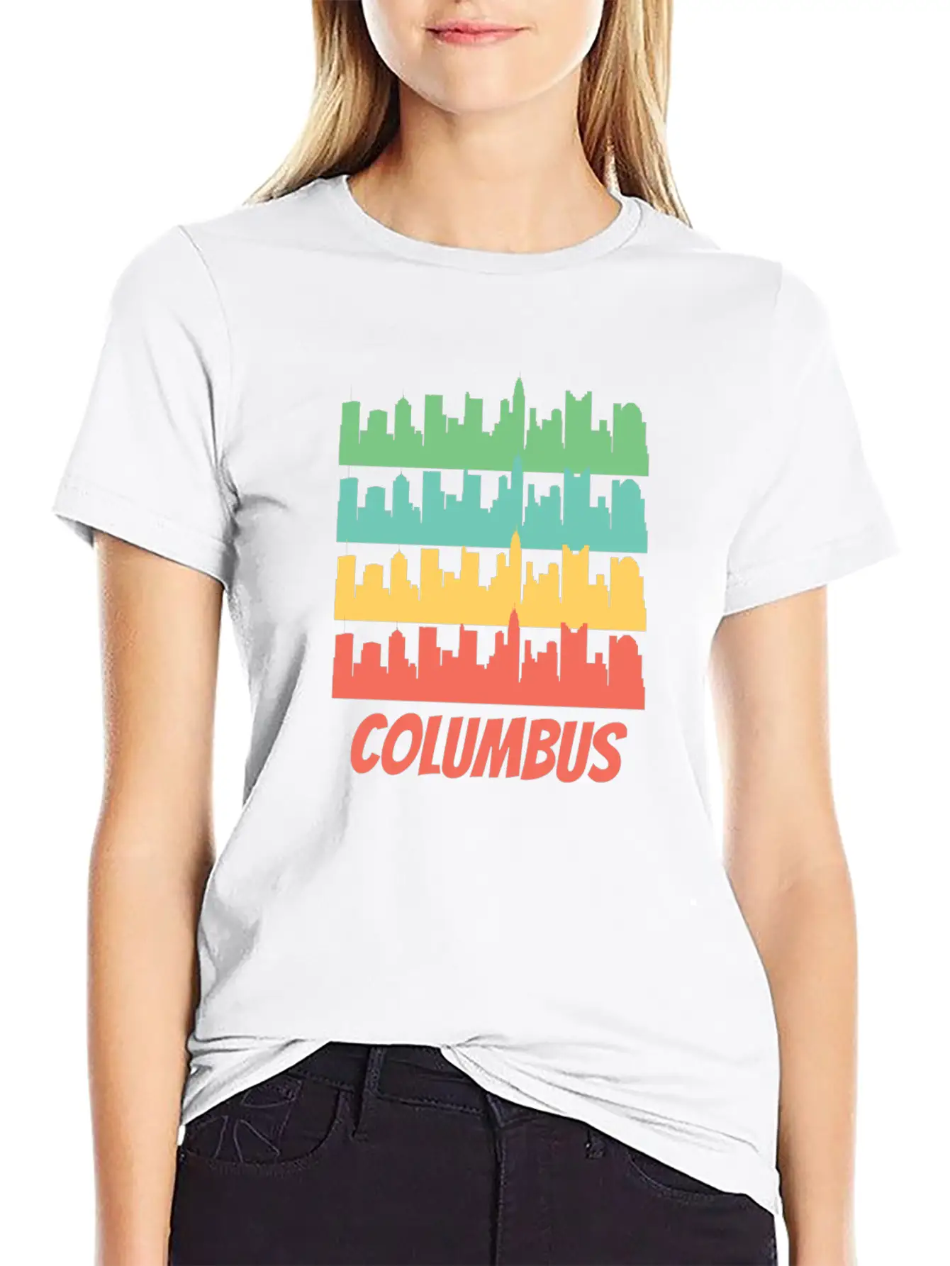 Retro Columbus OH Skyline Pop Art Stylish Everyday T-Shirt – Unisex Basic Cotton Tee