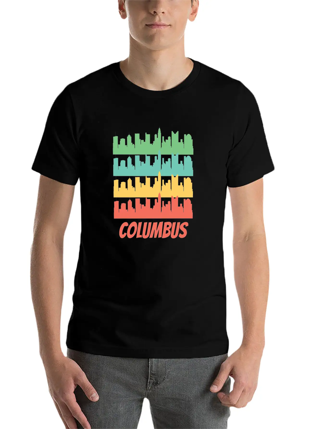Retro Columbus OH Skyline Pop Art Stylish Everyday T-Shirt – Unisex Basic Cotton Tee