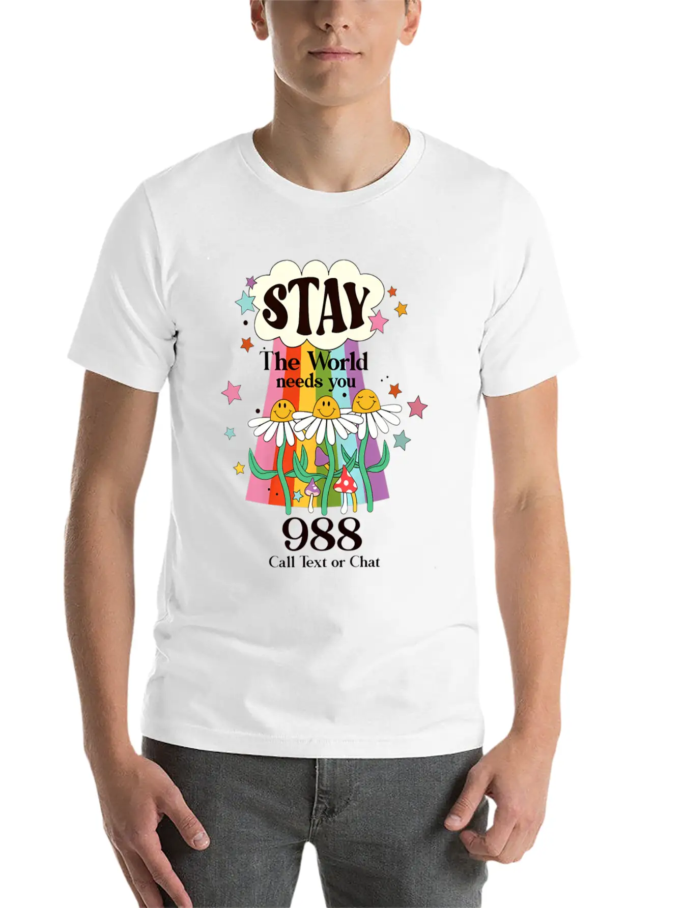 Retro Stay The World Needs You Suicide Prevention Basic Graphic T-Shirt – Daily Comfort In Soft Cotton