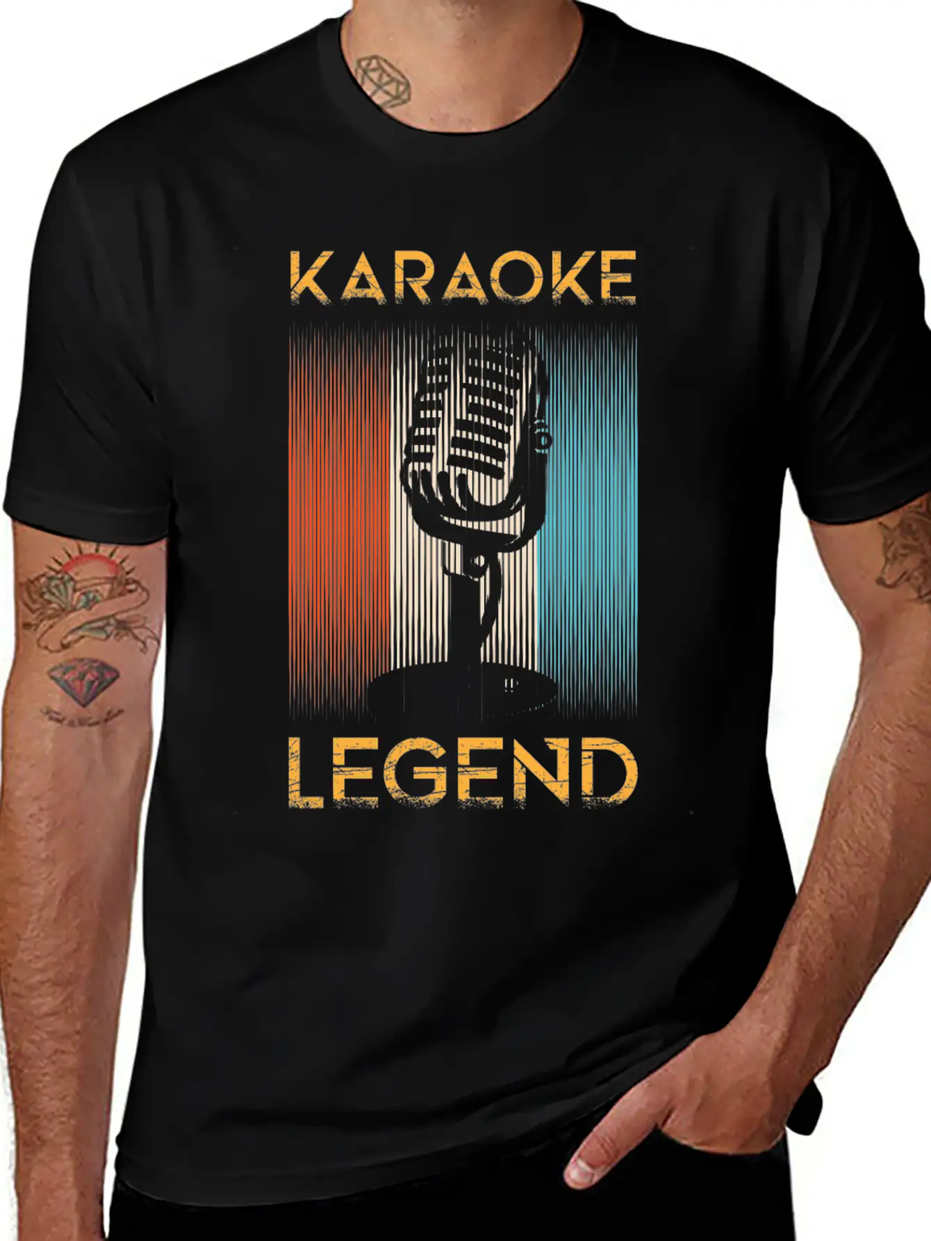 Retro Vintage Microphone Karaoke Legend Concert Classic Crew Neck Graphic Tee – Everyday Minimal Look