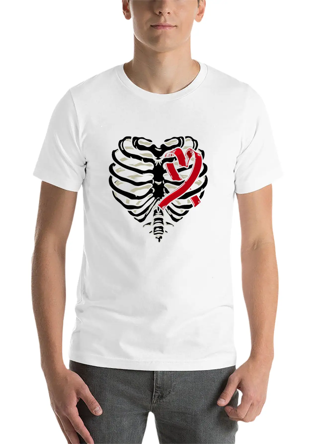 Ribcage Heart Ribbon Gothic Bones Skeleton Death Stylish Everyday T-Shirt – Unisex Basic Cotton Tee