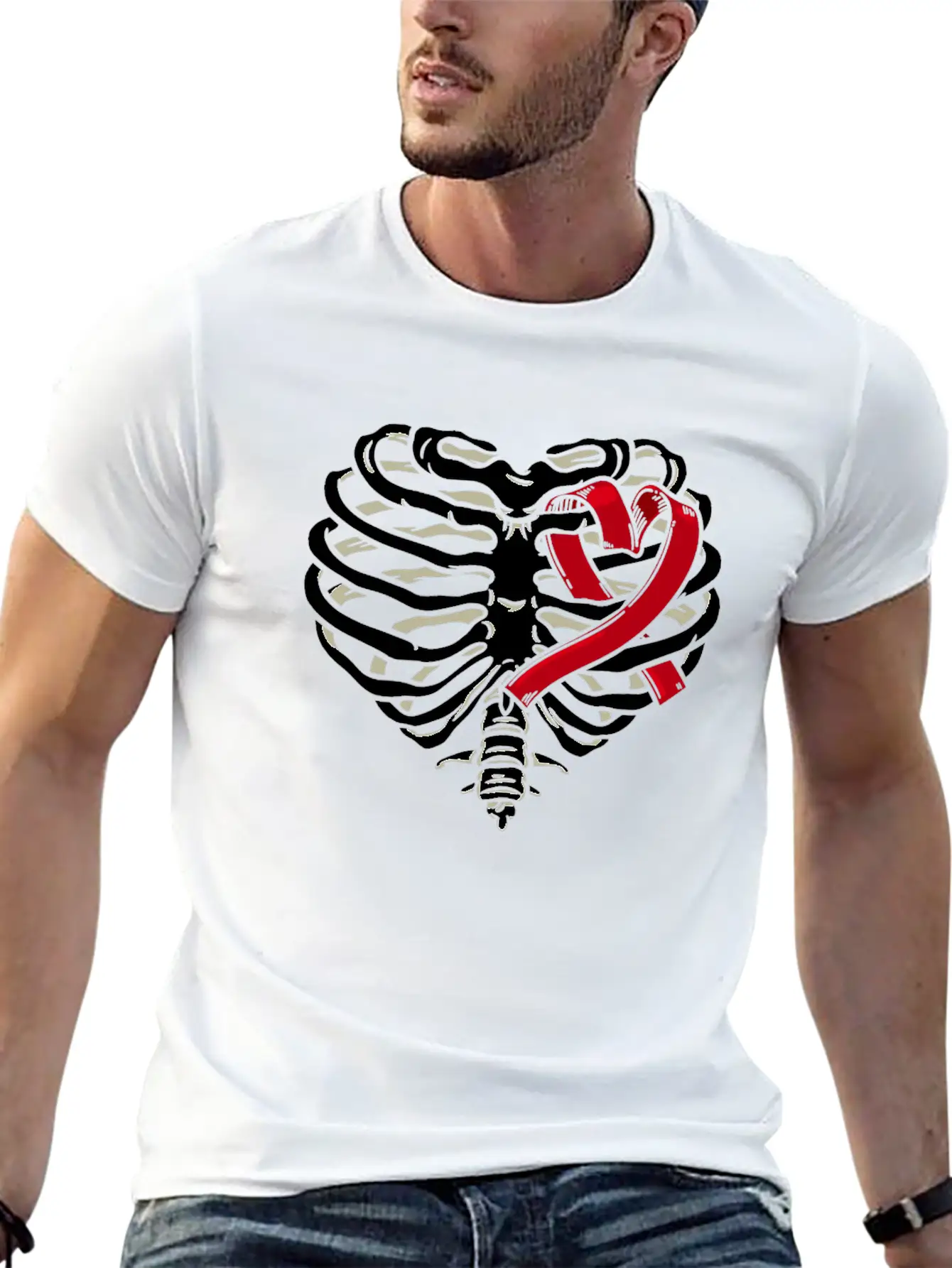 Ribcage Heart Ribbon Gothic Bones Skeleton Death Stylish Everyday T-Shirt – Unisex Basic Cotton Tee