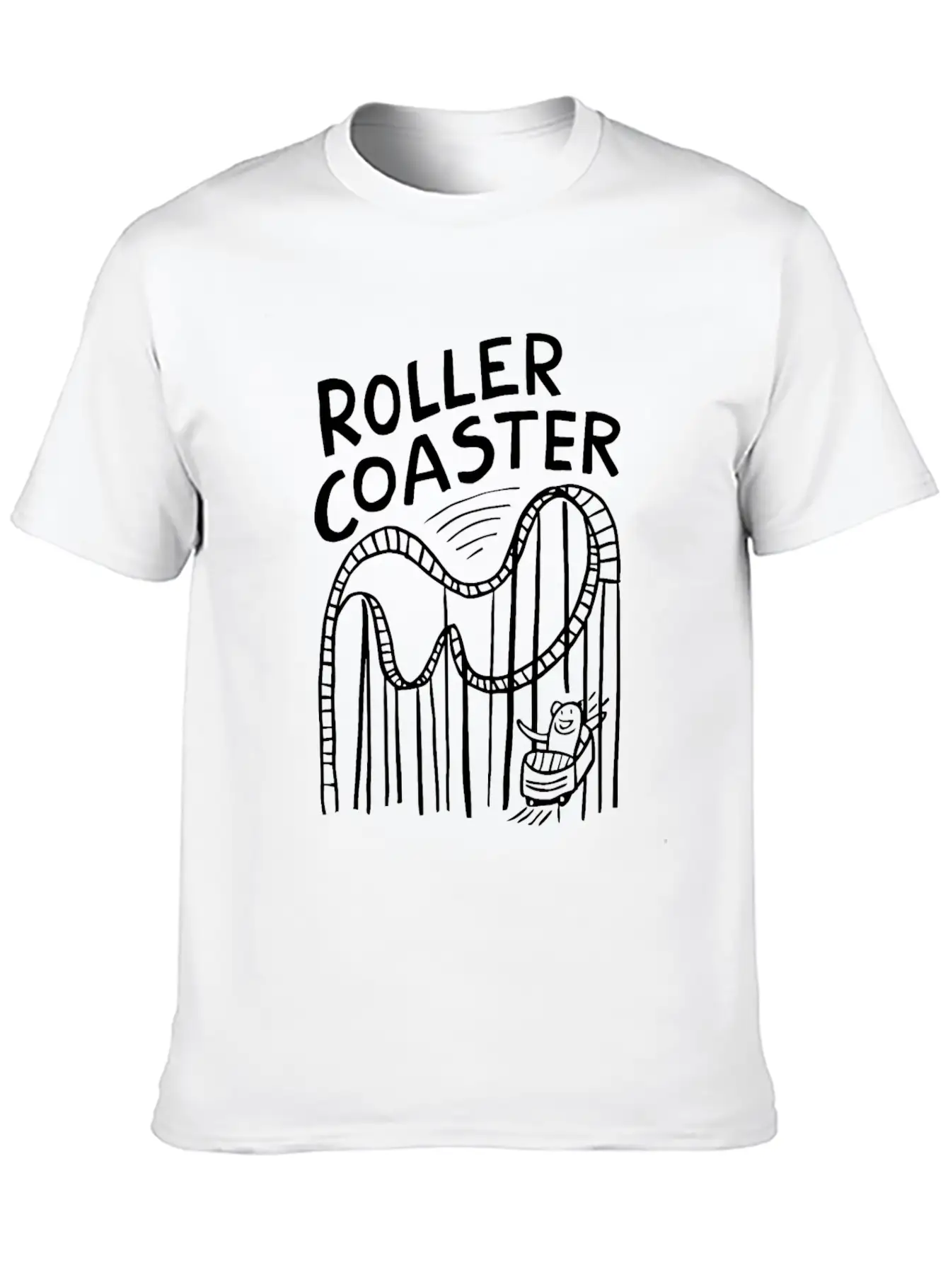Roller Coaster Fun With Cartoon Character Stylish Everyday T-Shirt – Unisex Basic Cotton Tee