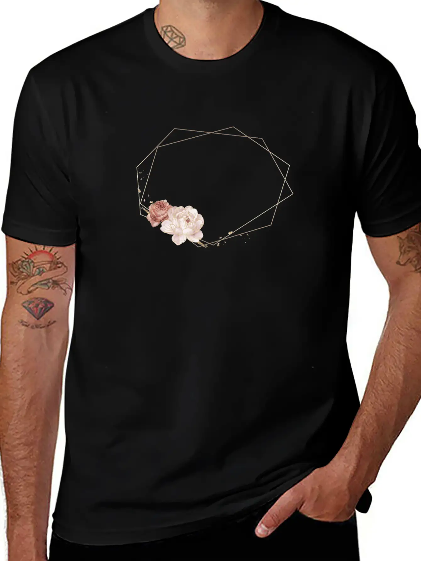 Roses Floral Border Stylish Everyday T-Shirt – Unisex Basic Cotton Tee