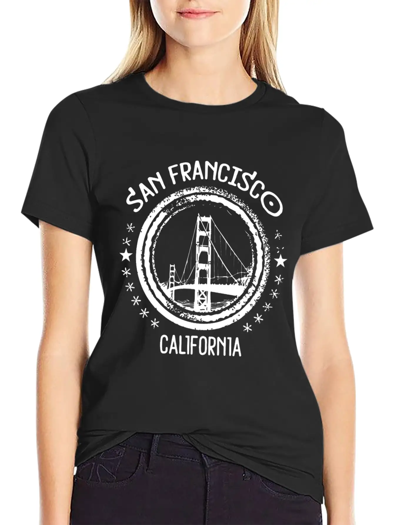 San Francisco Skyline Golden Gate Bridge CA USA Stylish Everyday T-Shirt – Unisex Basic Cotton Tee
