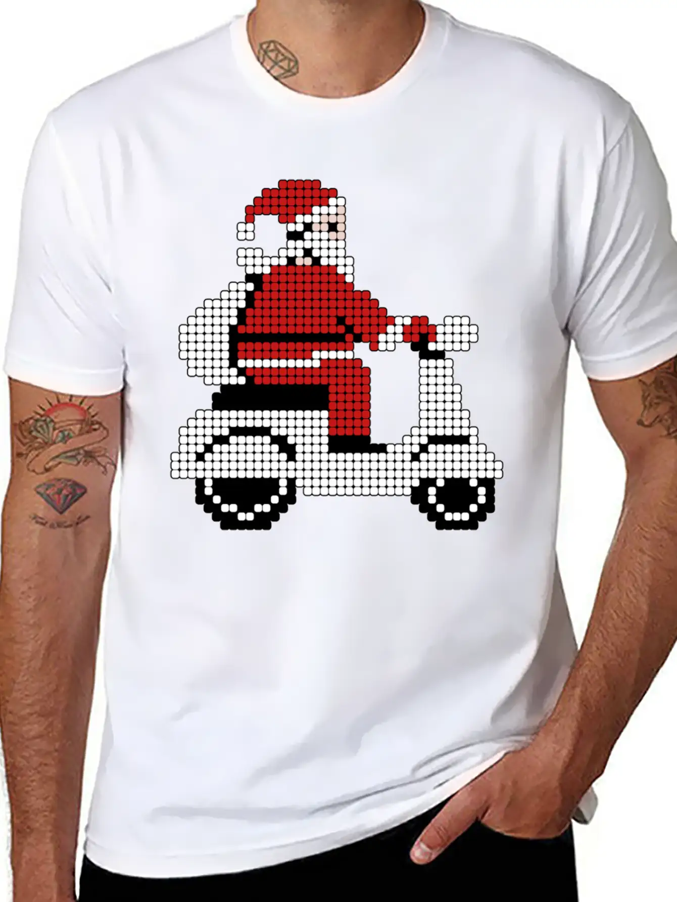 Santa On Scooter - Retro Pixel Art Christmas Desig Relaxed Everyday Tee – Lightweight And Durable Cotton