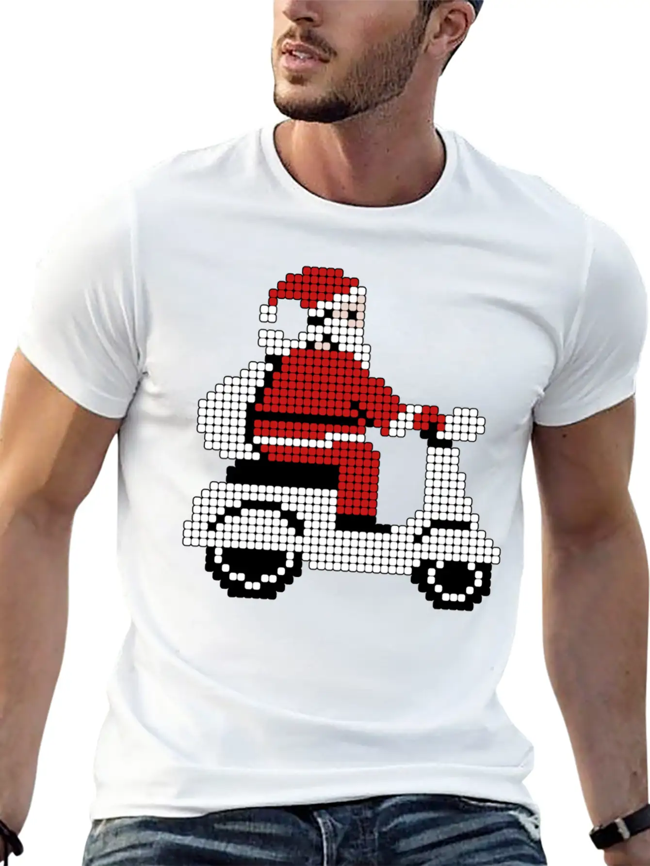 Santa On Scooter - Retro Pixel Art Christmas Desig Relaxed Everyday Tee – Lightweight And Durable Cotton