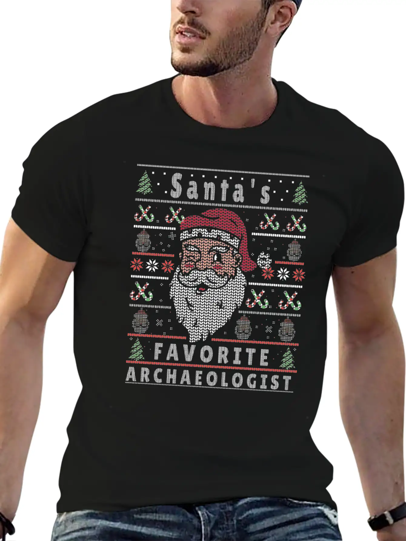 Santas XMAS Ugly Christmas Archaeologist Stylish Everyday T-Shirt – Unisex Basic Cotton Tee