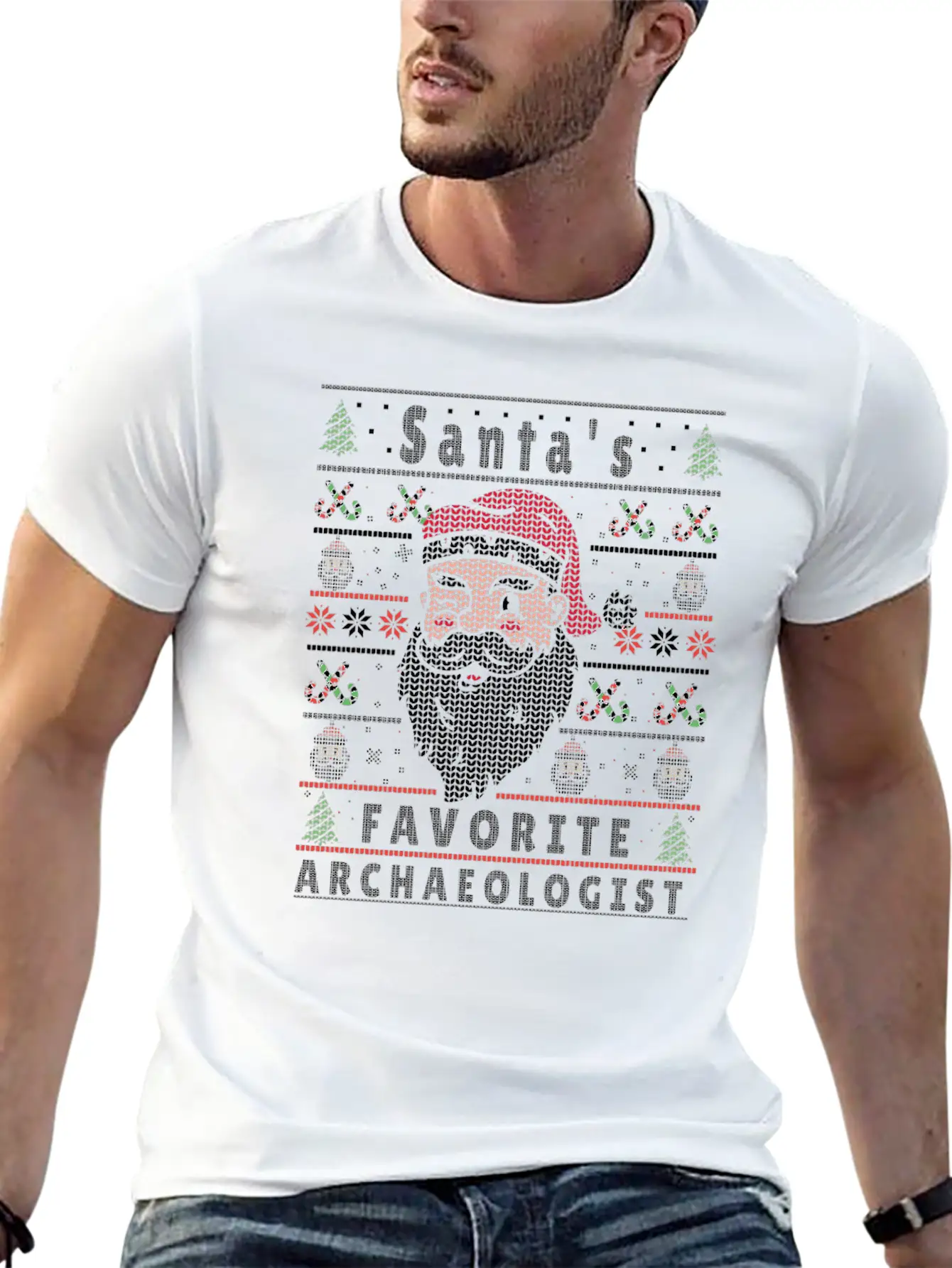 Santas XMAS Ugly Christmas Archaeologist Stylish Everyday T-Shirt – Unisex Basic Cotton Tee
