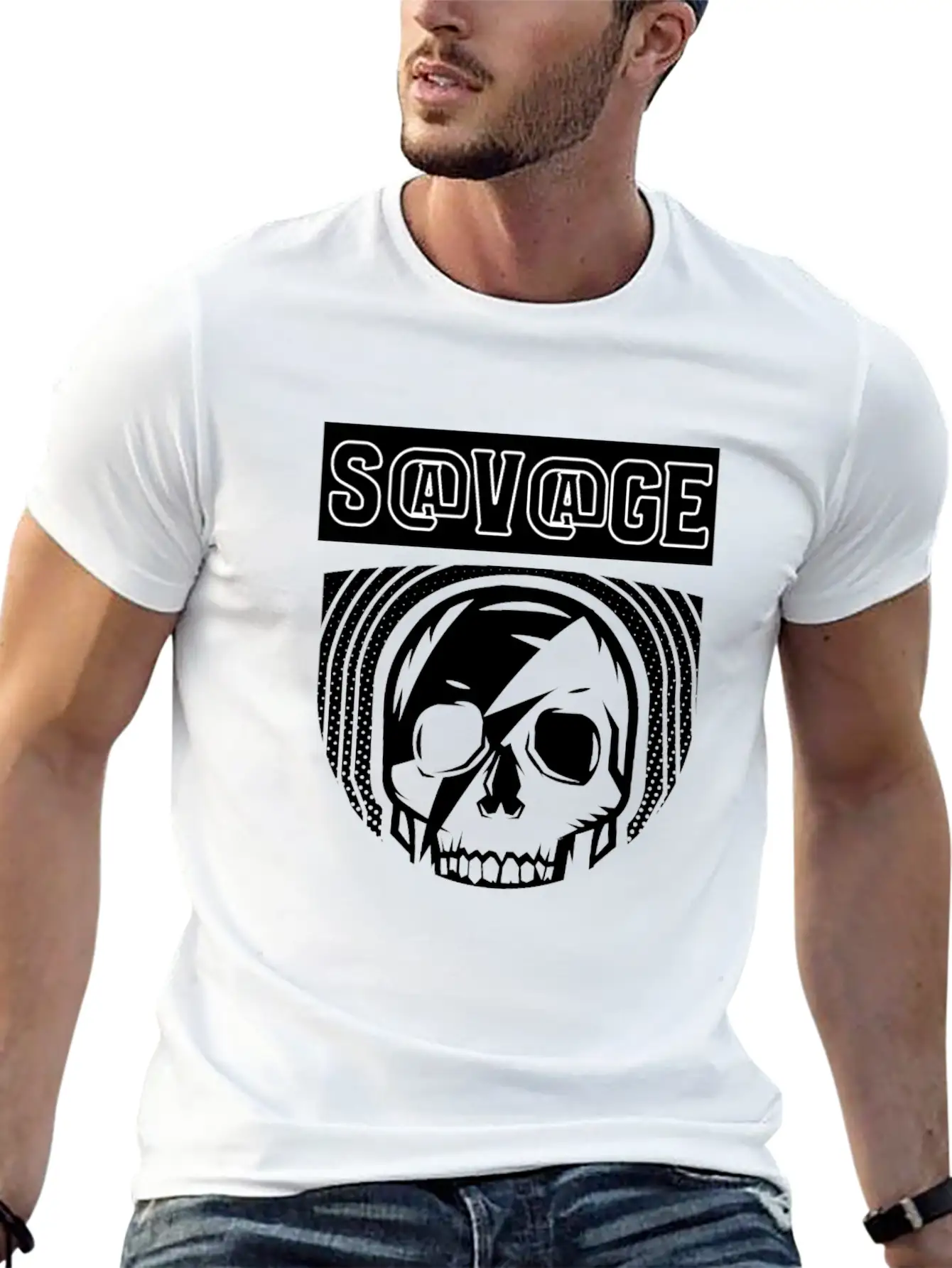 SAVAGE SKULL BLACK Stylish Everyday T-Shirt – Unisex Basic Cotton Tee
