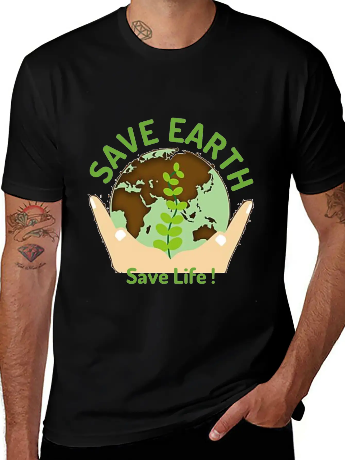 Save The Earth, Save Life ! Lightweight Cotton T-Shirt – Daily Comfort Graphic Shirt