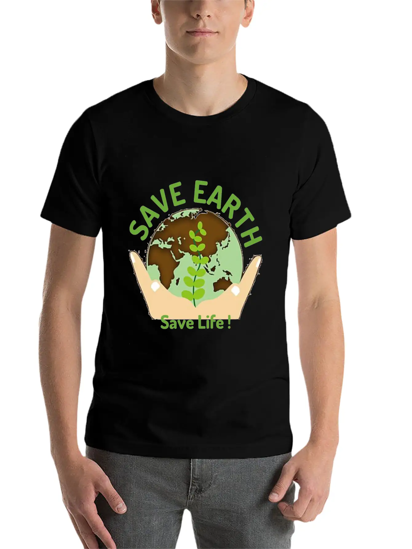 Save The Earth, Save Life ! Lightweight Cotton T-Shirt – Daily Comfort Graphic Shirt