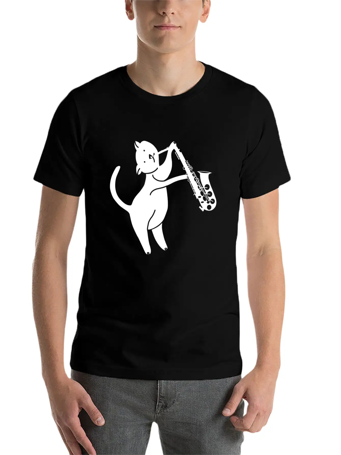 Saxophone - Cat Playing Saxophone Classic Cotton Tee – Unisex Comfort For Any Season