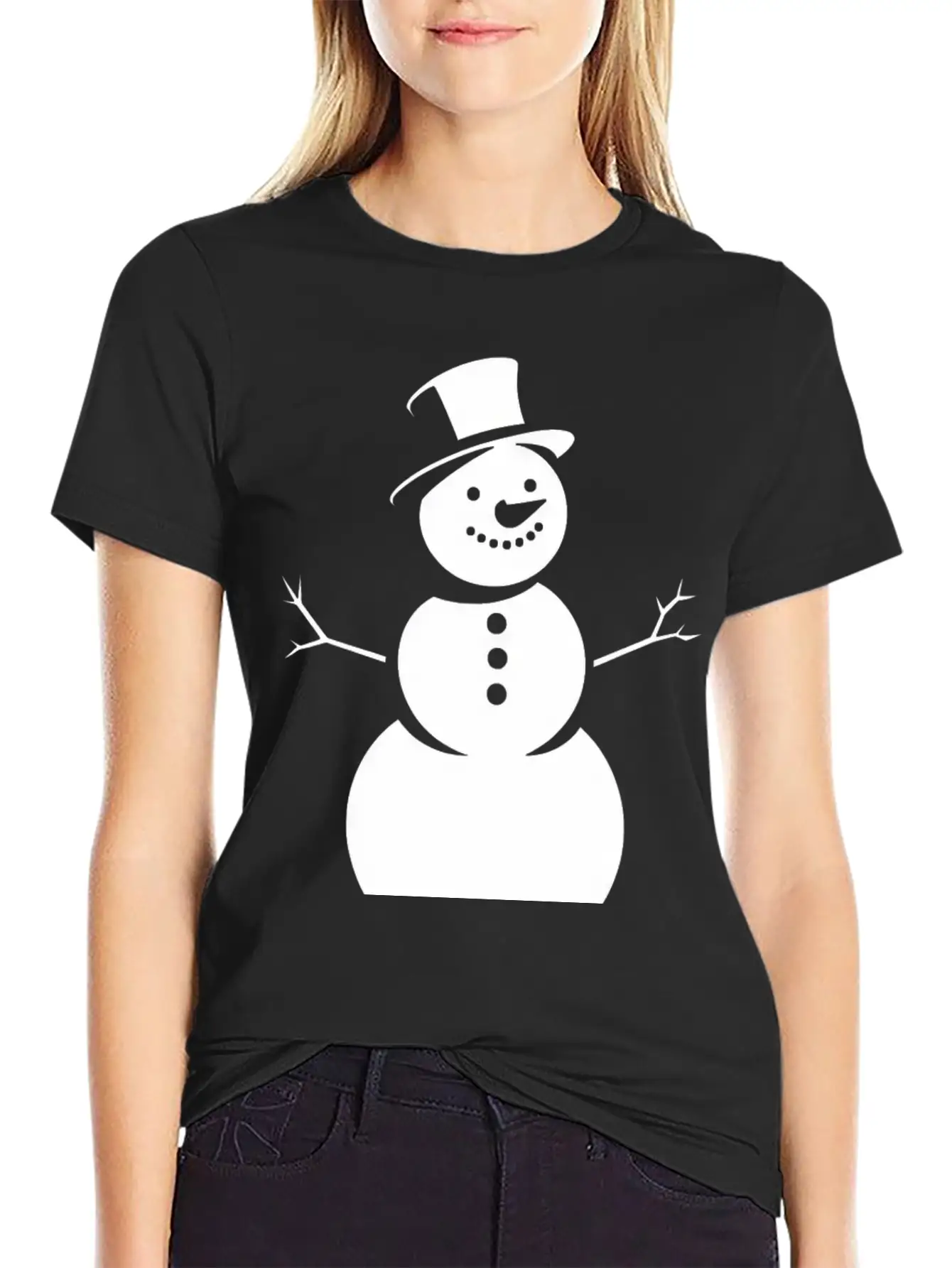 Schneemann, Silhouette, Minimalismus, Winter, Basic Graphic T-Shirt – Daily Comfort In Soft Cotton