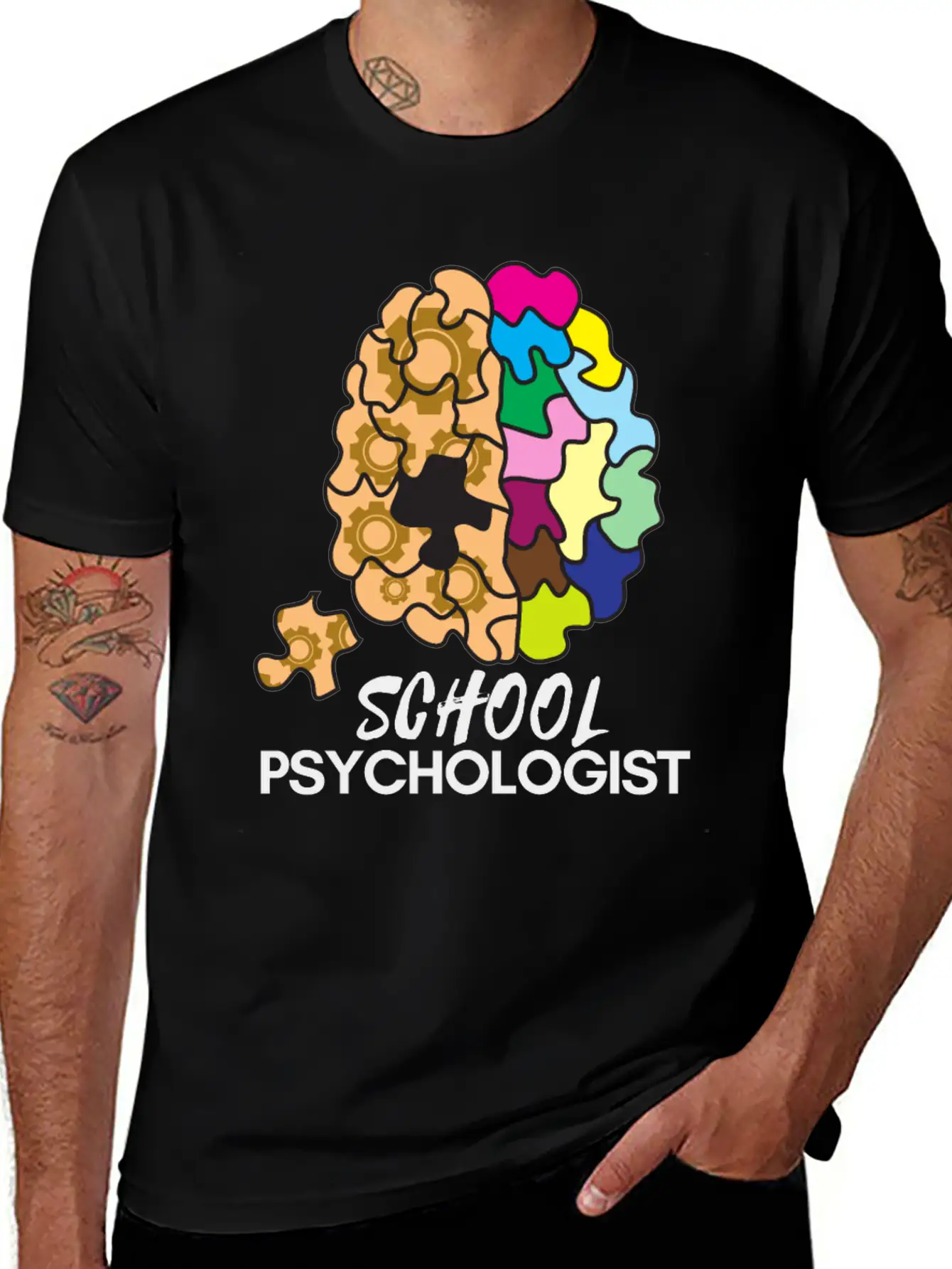 School Psychologist With Brain Basic Graphic T-Shirt – Daily Comfort In Soft Cotton