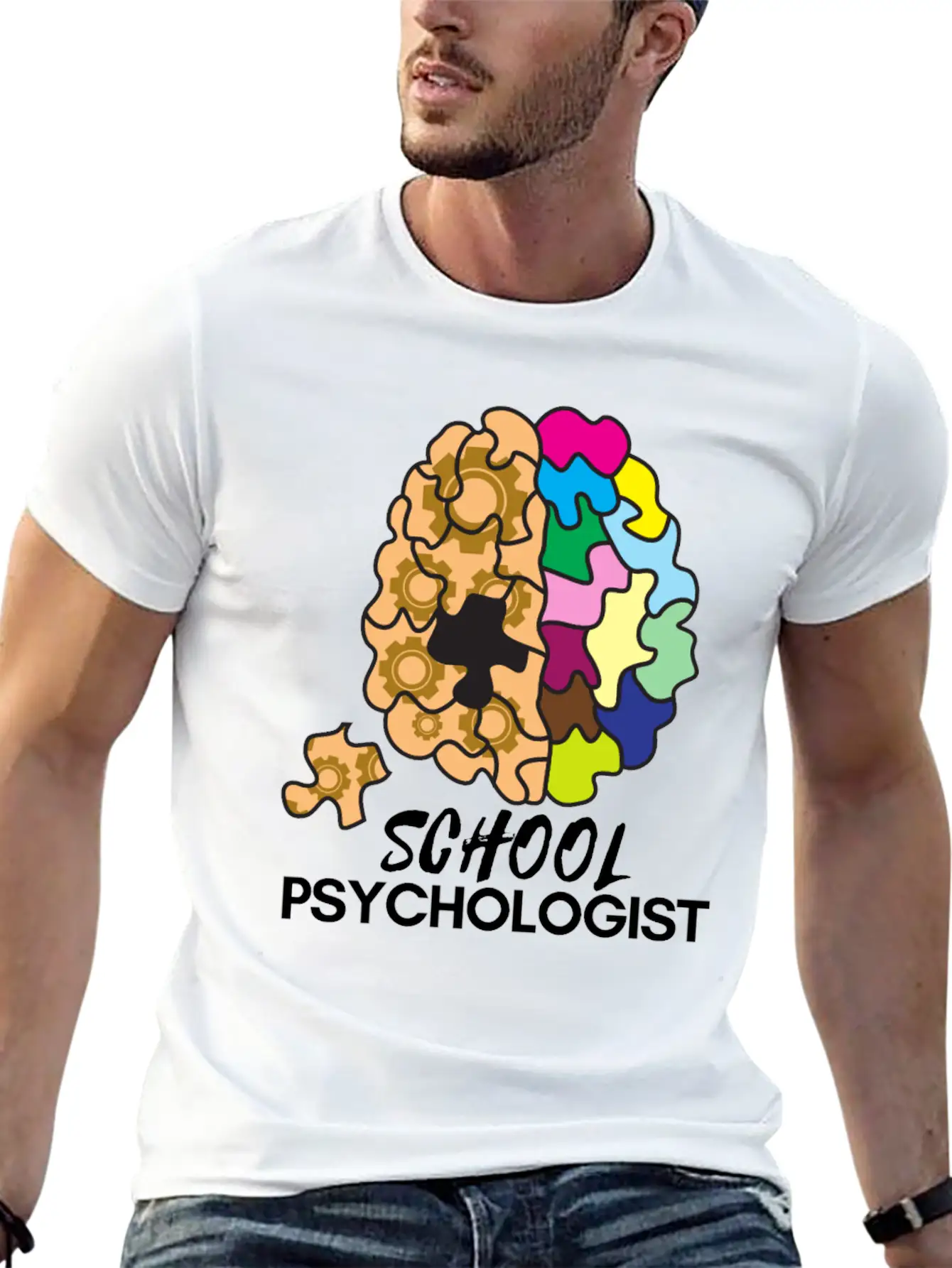 School Psychologist With Brain Basic Graphic T-Shirt – Daily Comfort In Soft Cotton