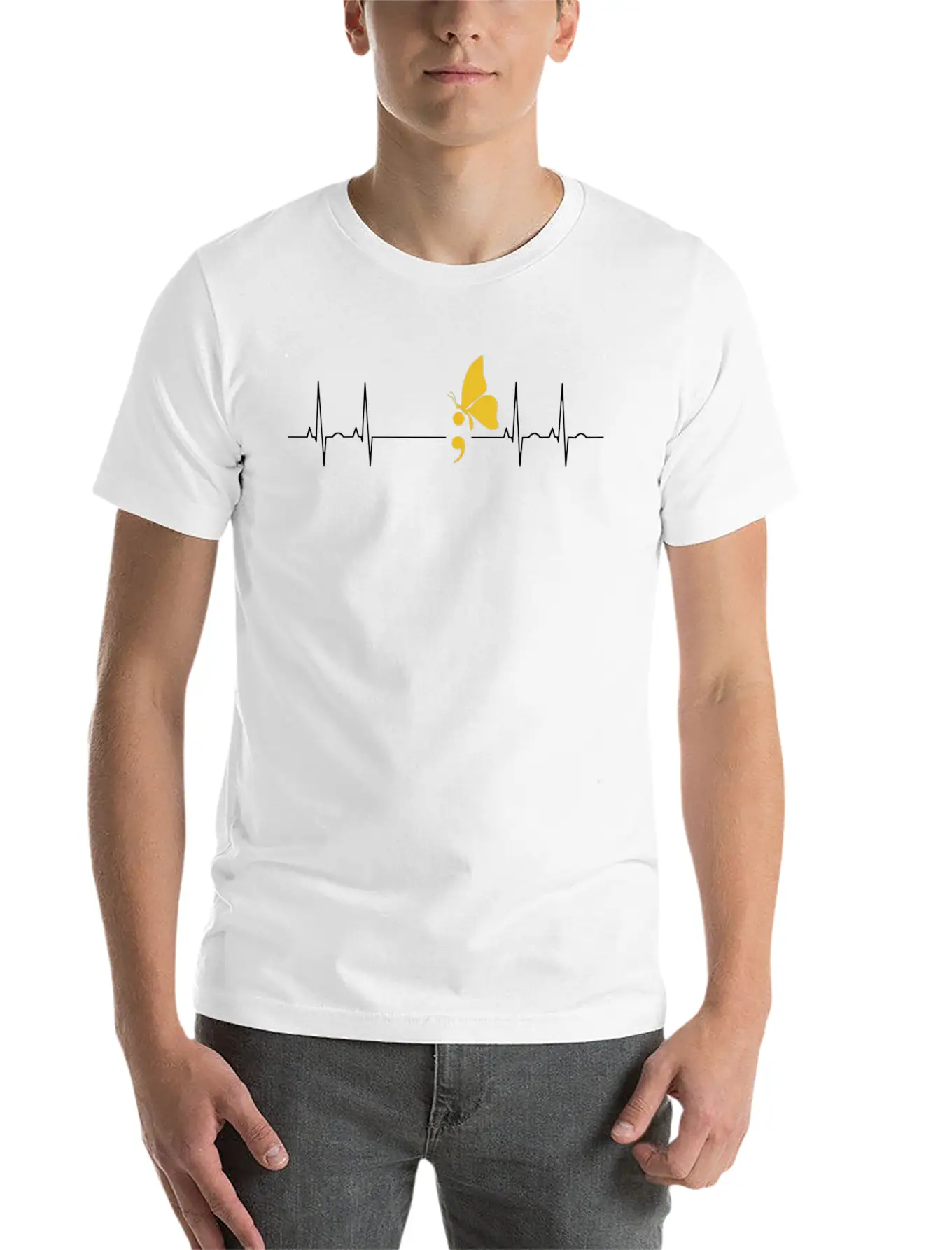 Semicolon Heartbeat Suicide Prevention Basic Graphic T-Shirt – Daily Comfort In Soft Cotton
