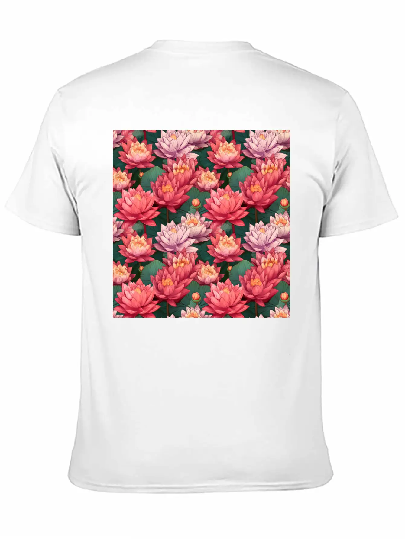 Serenity Blooms: Timeless Lotus Flower Pattern Classic Crew Neck Graphic Tee – Everyday Minimal Look