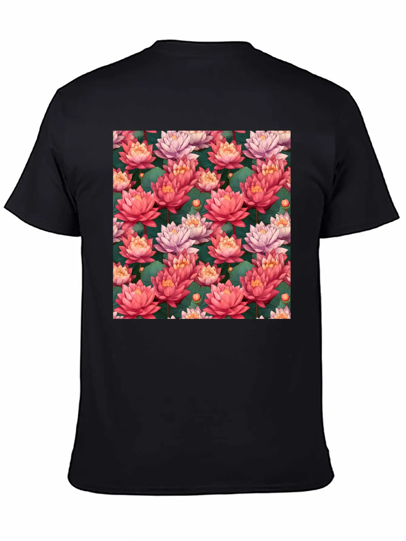 Serenity Blooms: Timeless Lotus Flower Pattern Classic Crew Neck Graphic Tee – Everyday Minimal Look