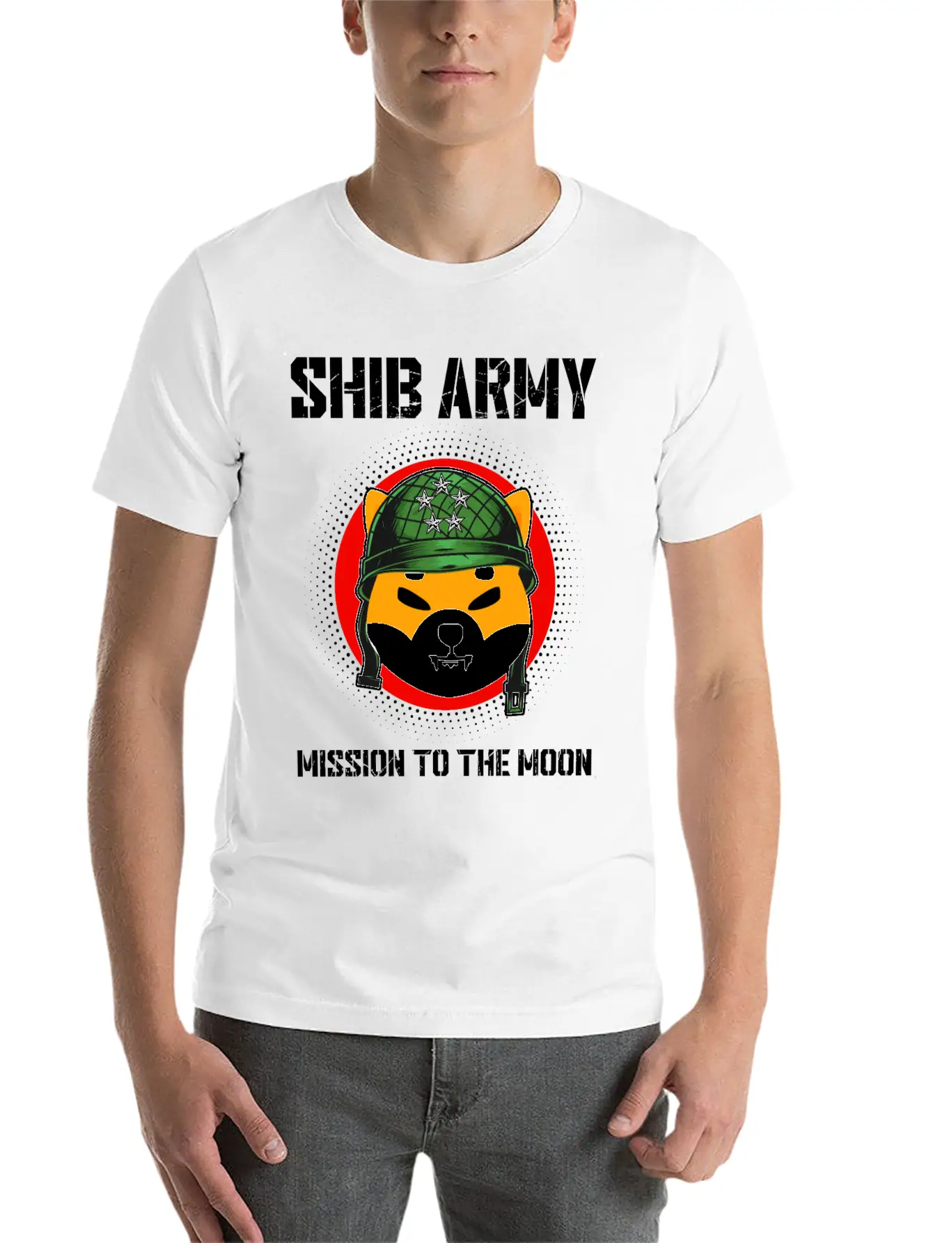 Shib Army Mission To The Moon Shiba Inu Coin Token Stylish Everyday T-Shirt – Unisex Basic Cotton Tee