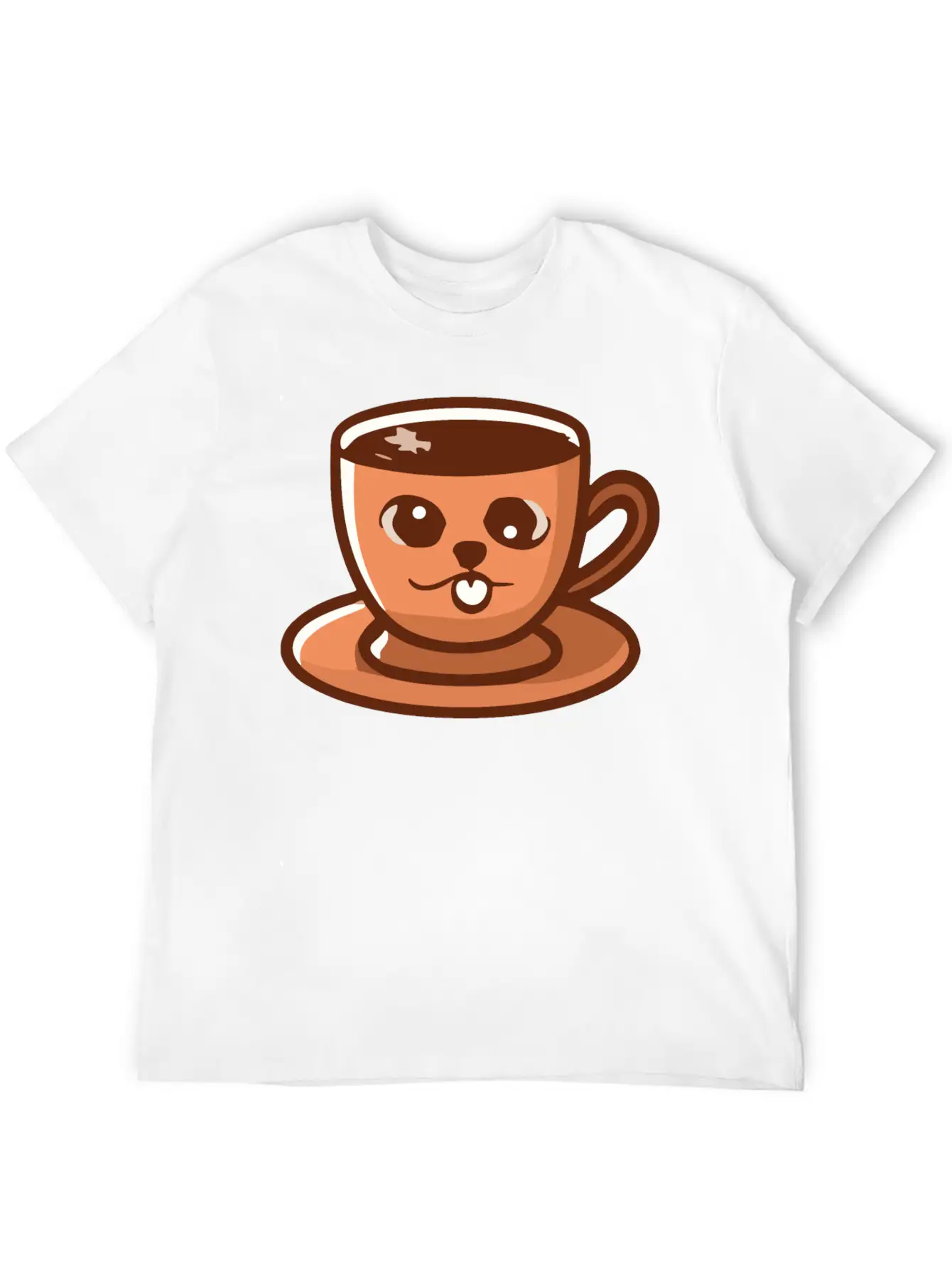 Silly Cat Face Coffee Cup Doodle Stylish Everyday T-Shirt – Unisex Basic Cotton Tee