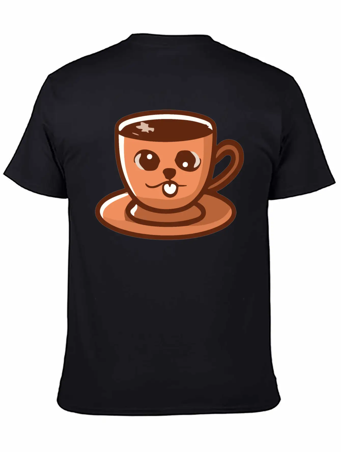 Silly Cat Face Coffee Cup Doodle Stylish Everyday T-Shirt – Unisex Basic Cotton Tee
