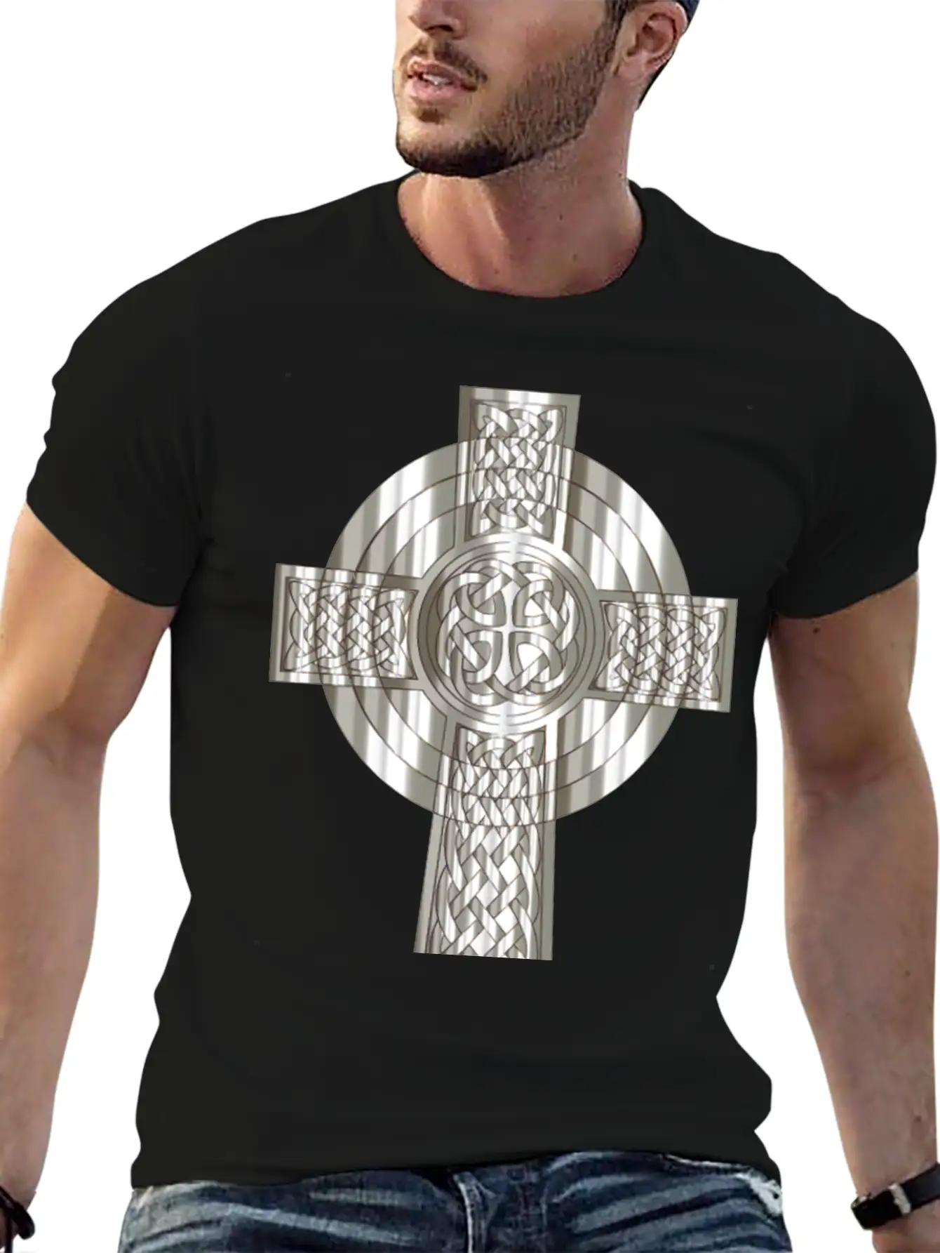 Silver Celtic Cross Stylish Everyday T-Shirt – Unisex Basic Cotton Tee