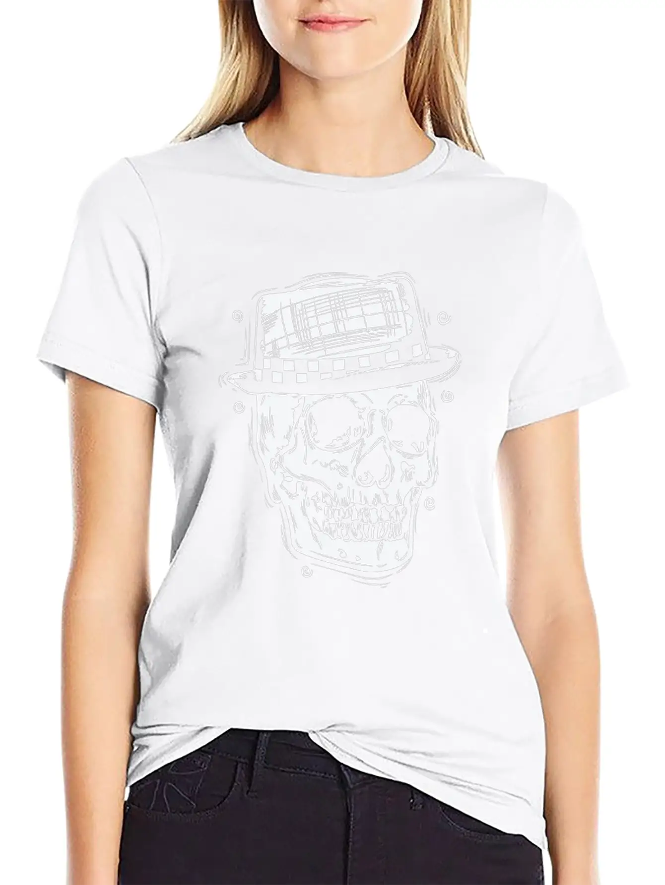 Ska Skull With Hat Jazz Music Style Stylish Everyday T-Shirt – Unisex Basic Cotton Tee