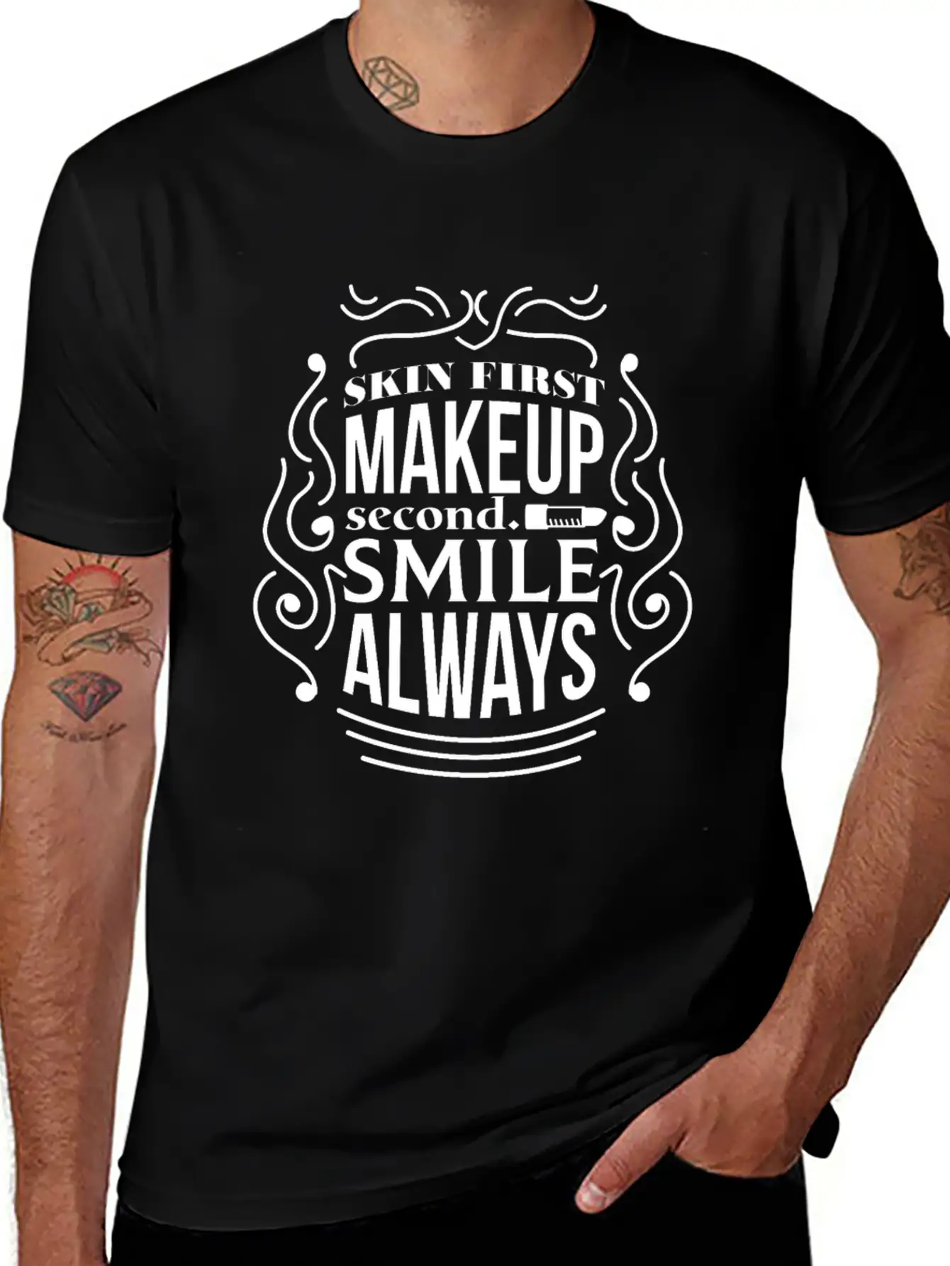 Skin First. Makeup Second. Smile Always Stylish Everyday T-Shirt – Unisex Basic Cotton Tee