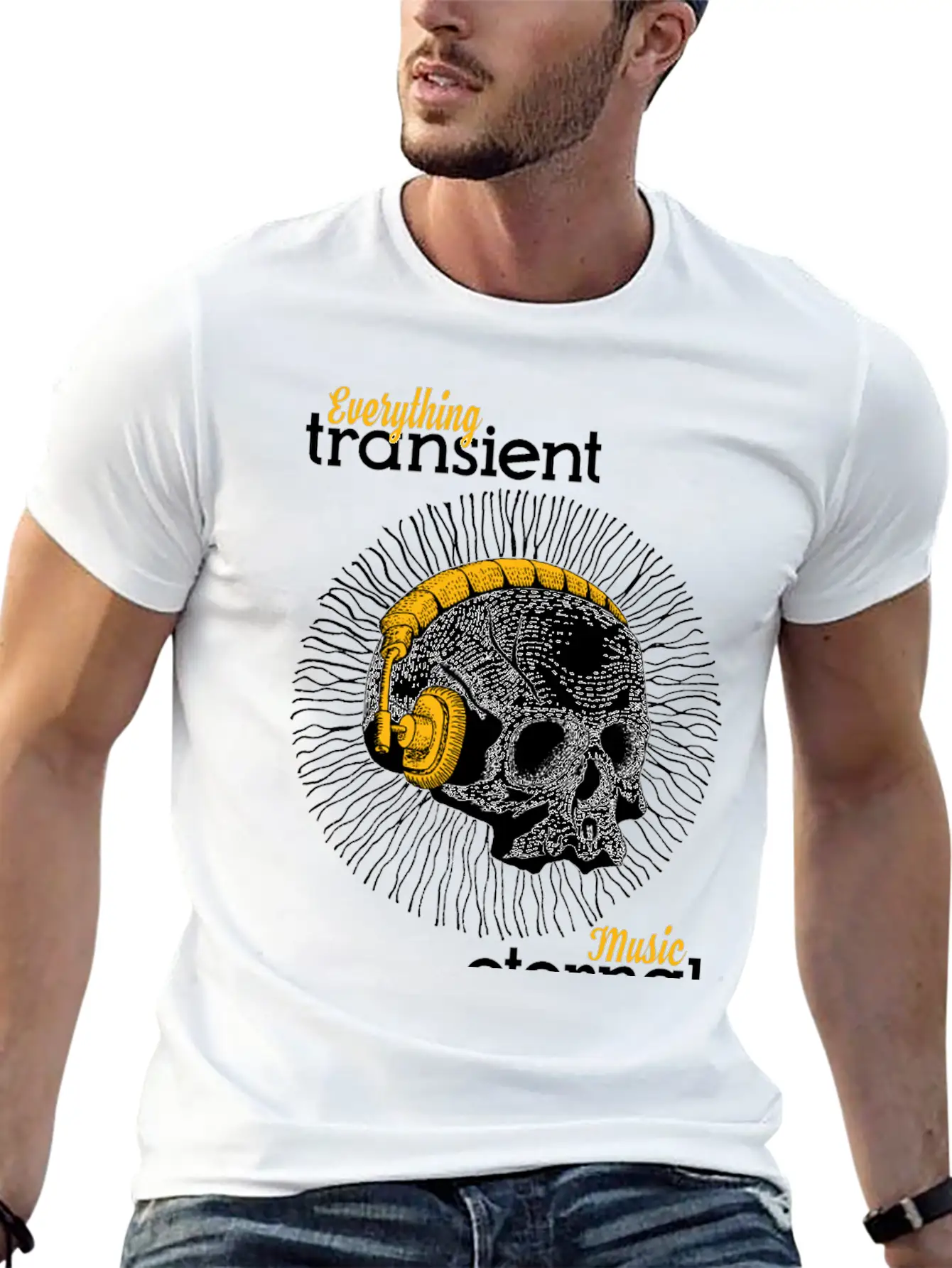 Skull With Headphones Stylish Everyday T-Shirt – Unisex Basic Cotton Tee