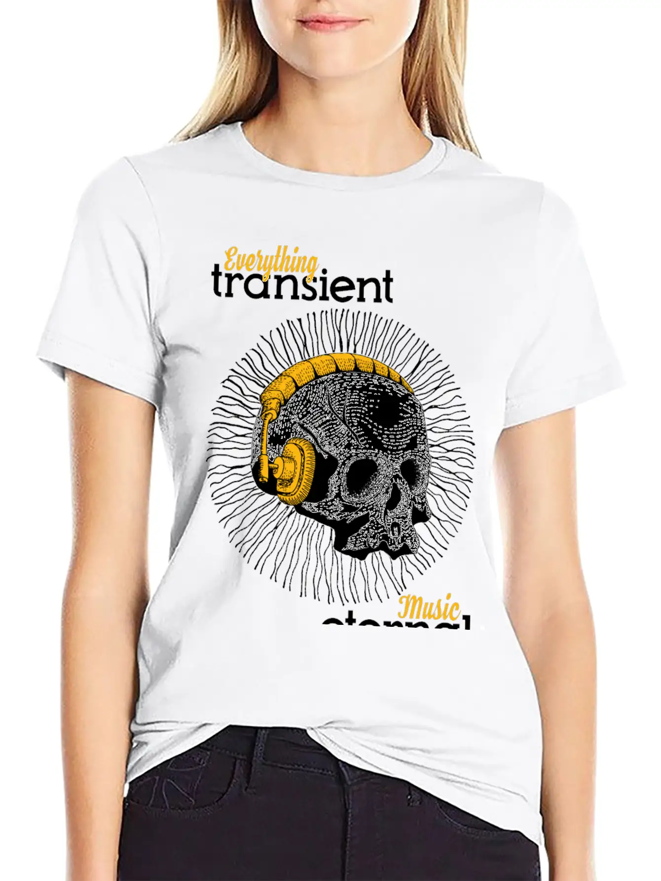 Skull With Headphones Stylish Everyday T-Shirt – Unisex Basic Cotton Tee