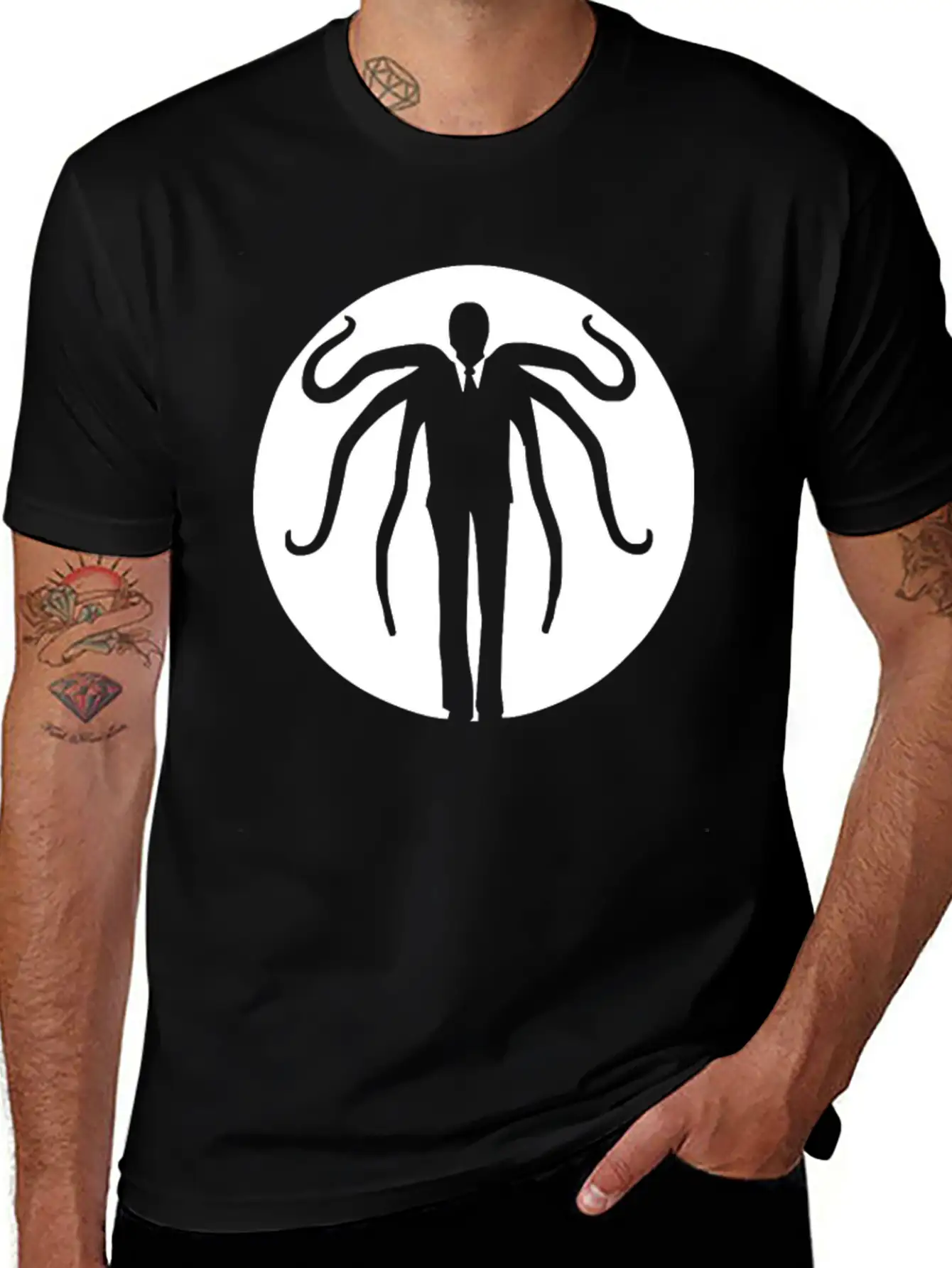 Slender Man Slenderman Myth Legend Urban Something Stylish Everyday T-Shirt – Unisex Basic Cotton Tee