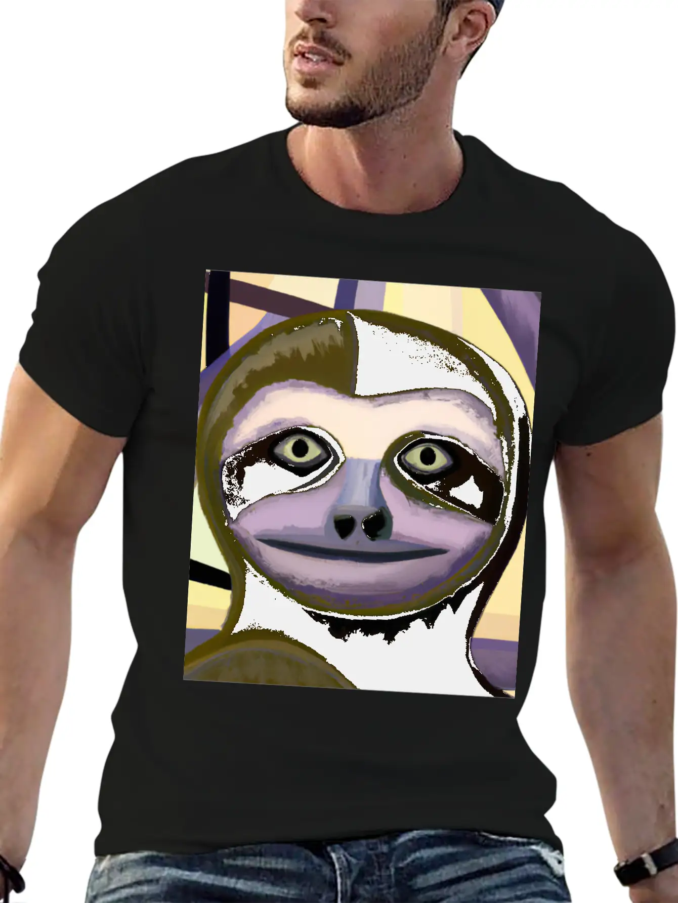 Sloth Portrait Funny Cubism Art Stylish Everyday T-Shirt – Unisex Basic Cotton Tee