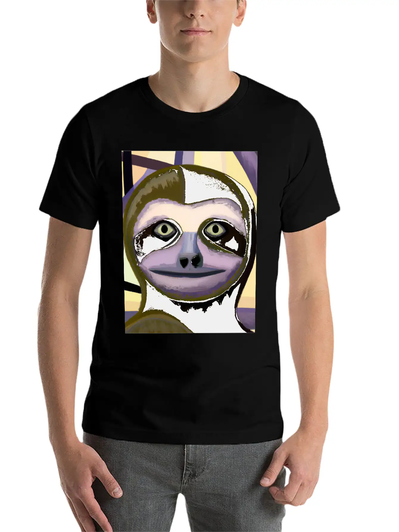 Sloth Portrait Funny Cubism Art Stylish Everyday T-Shirt – Unisex Basic Cotton Tee