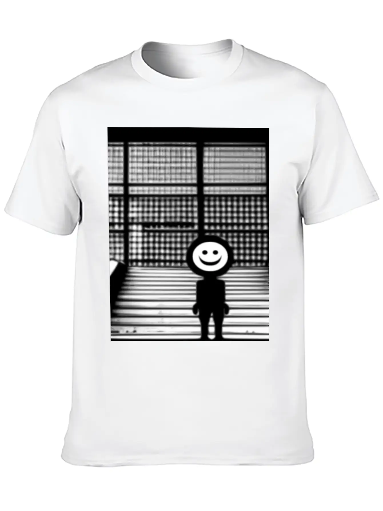 Smiley Face In Hoodie Standing On The Steps Street Stylish Everyday T-Shirt – Unisex Basic Cotton Tee