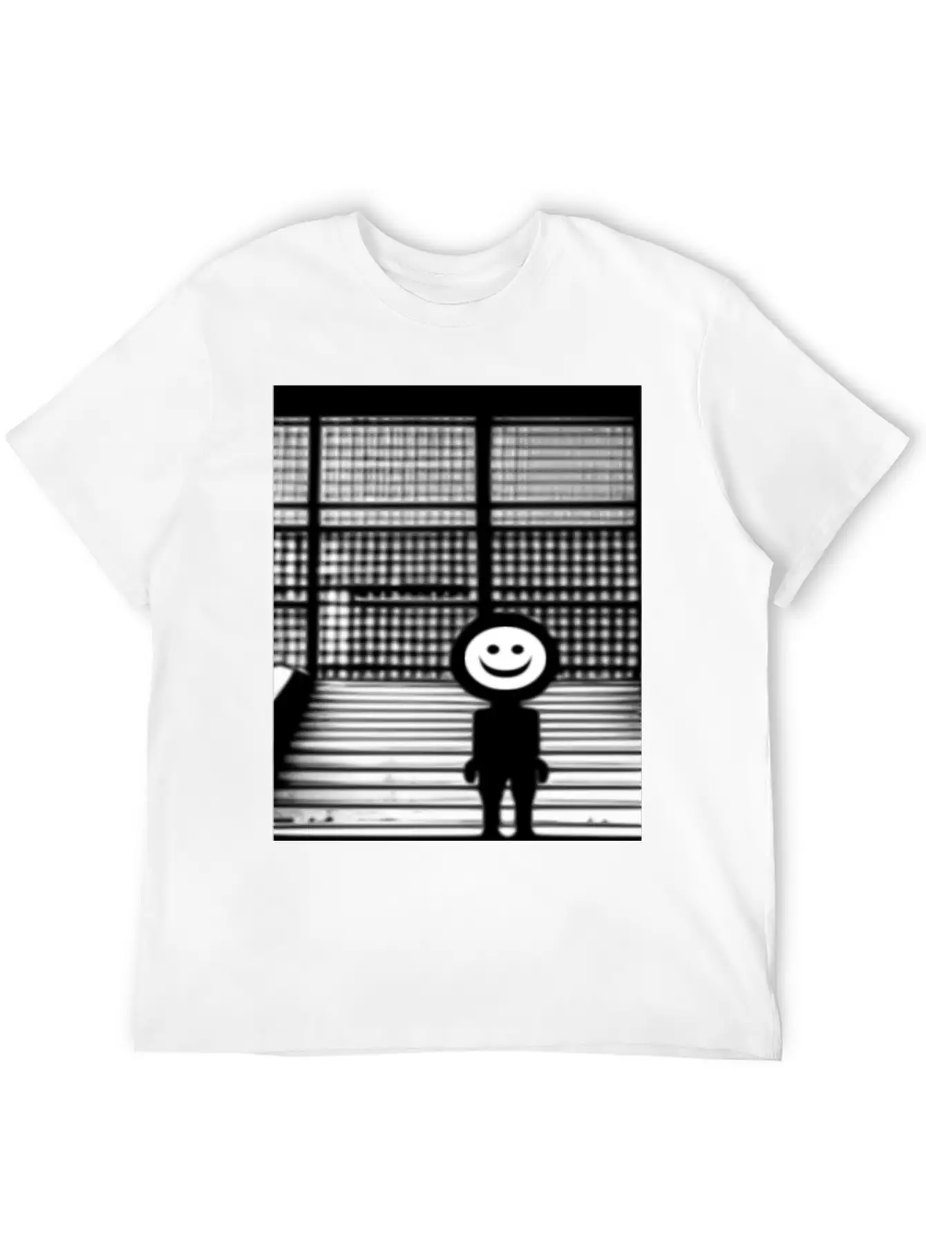 Smiley Face In Hoodie Standing On The Steps Street Stylish Everyday T-Shirt – Unisex Basic Cotton Tee