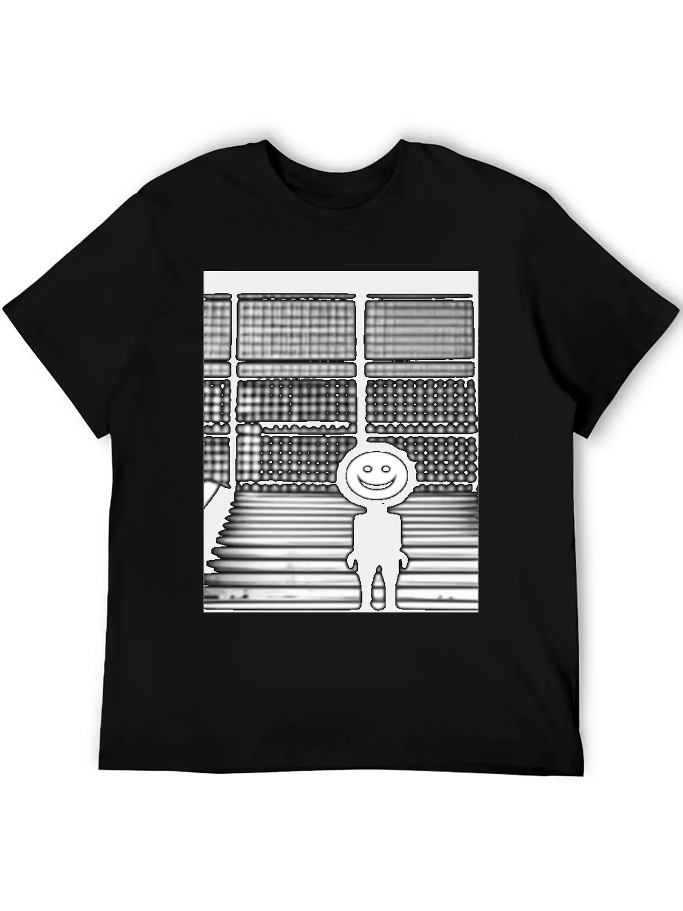 Smiley Face In Hoodie Standing On The Steps Street Stylish Everyday T-Shirt – Unisex Basic Cotton Tee