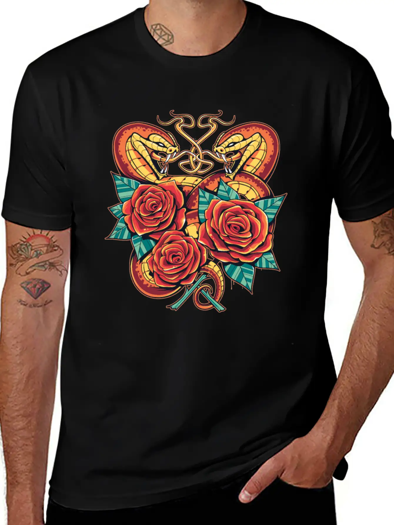 SNAKE ROSES HEARTS Stylish Everyday T-Shirt – Unisex Basic Cotton Tee