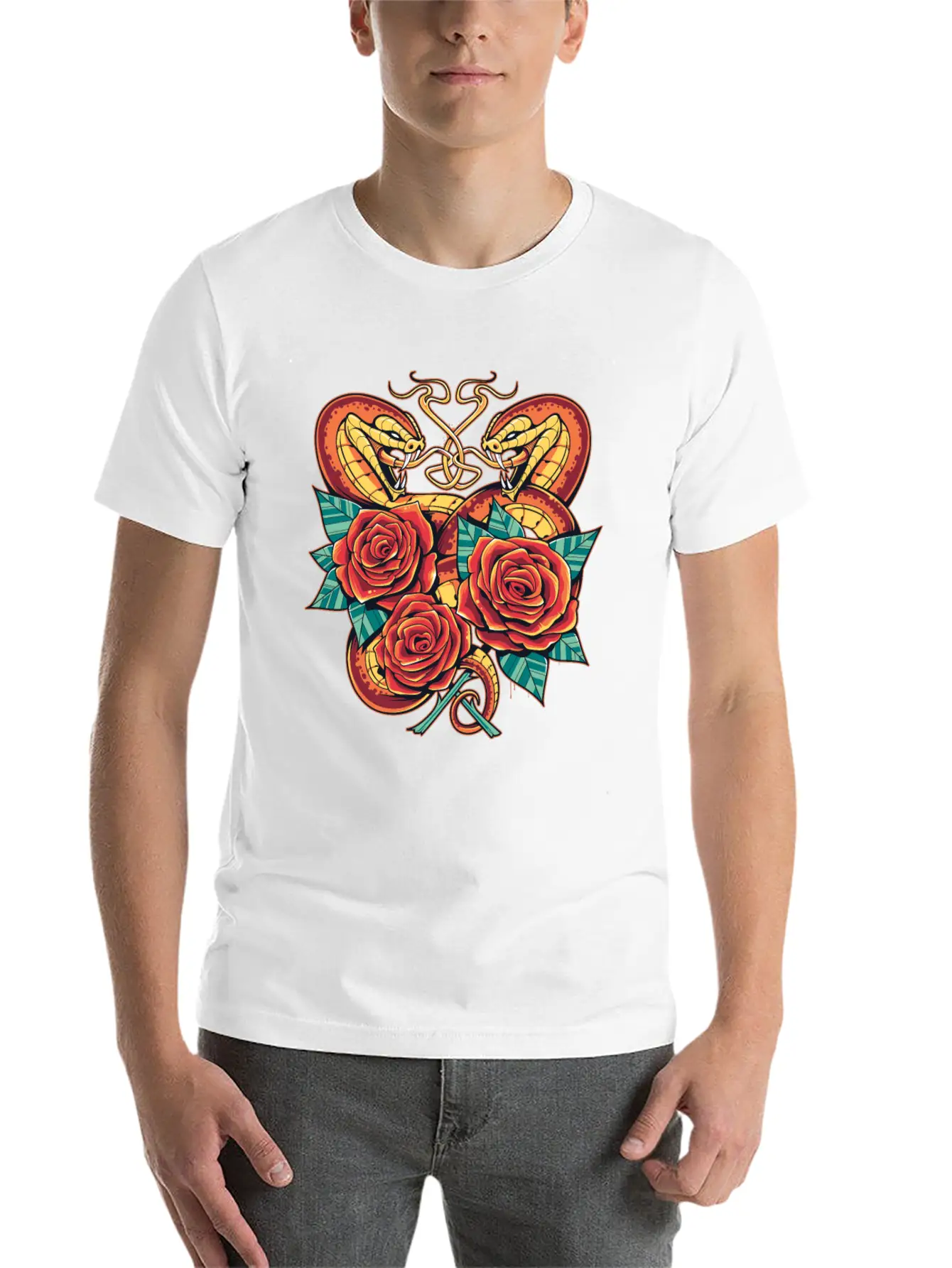 SNAKE ROSES HEARTS Stylish Everyday T-Shirt – Unisex Basic Cotton Tee