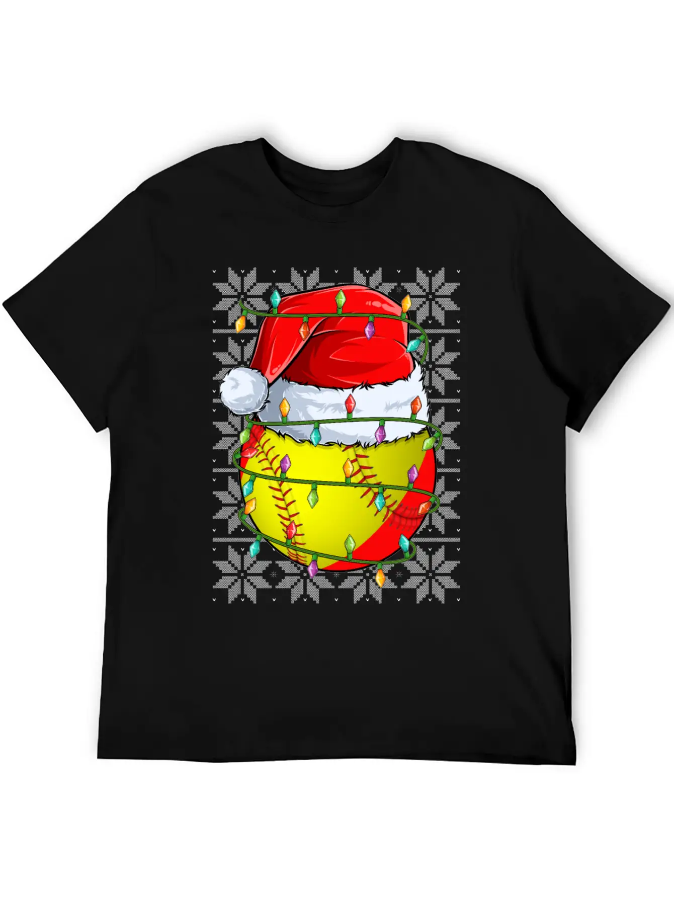 Softball Christmas Lights Relaxed Everyday Tee – Lightweight And Durable Cotton