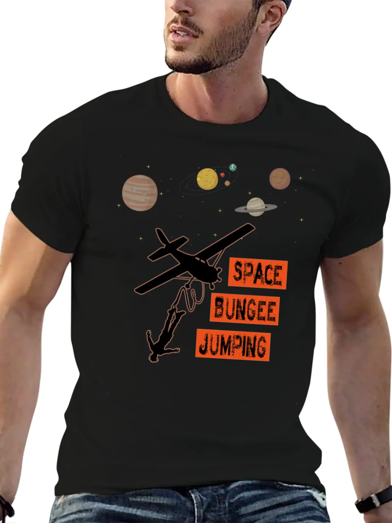Space Bungee Jumping- Universe, Planet, Plane Unisex Cotton Tee – Relaxed Fit For Any Occasion