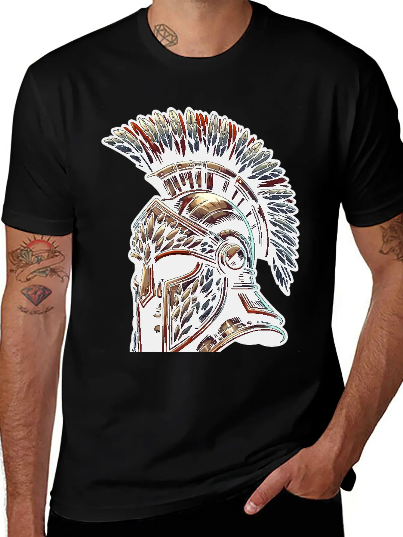 Spartan Glory - Ancient Warrior Feathered Helmet Stylish Everyday T-Shirt – Unisex Basic Cotton Tee