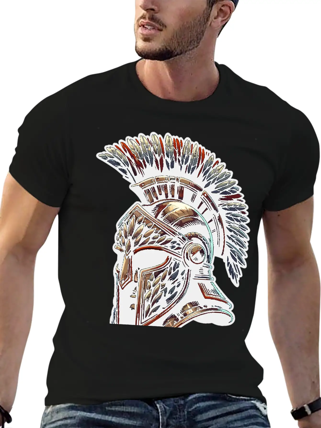 Spartan Glory - Ancient Warrior Feathered Helmet Stylish Everyday T-Shirt – Unisex Basic Cotton Tee