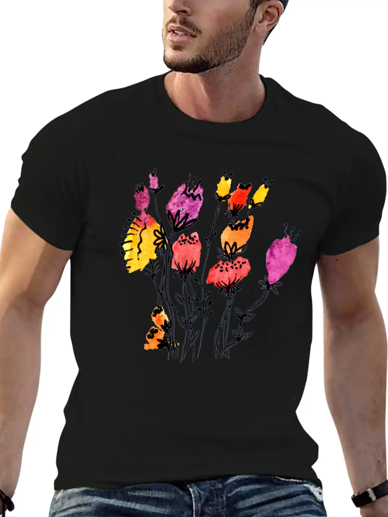 Sprouting Flowers Breathable Graphic T-Shirt – Perfect For Casual Days
