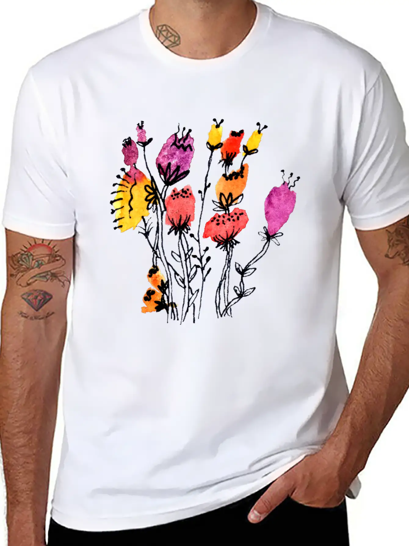 Sprouting Flowers Breathable Graphic T-Shirt – Perfect For Casual Days