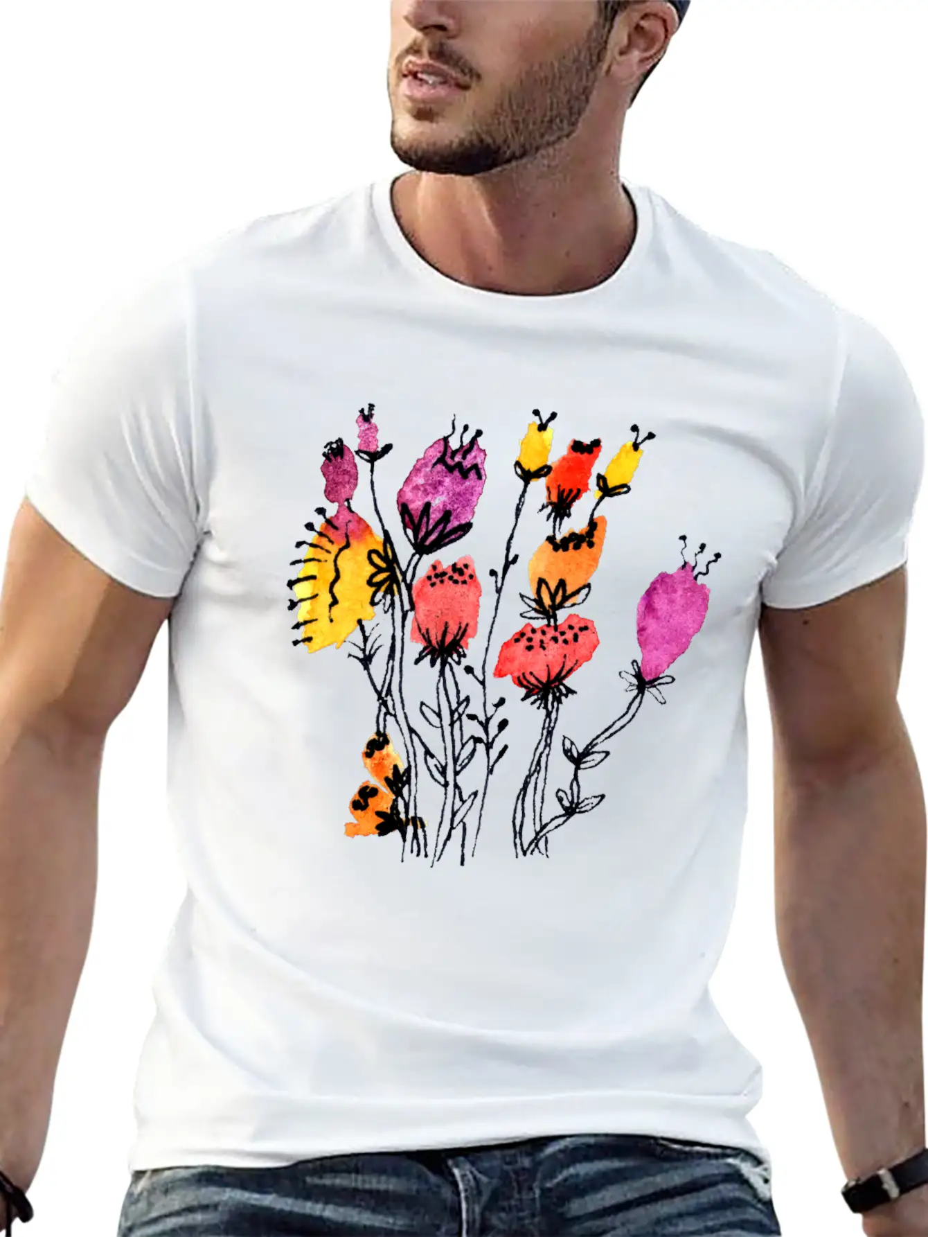 Sprouting Flowers Breathable Graphic T-Shirt – Perfect For Casual Days